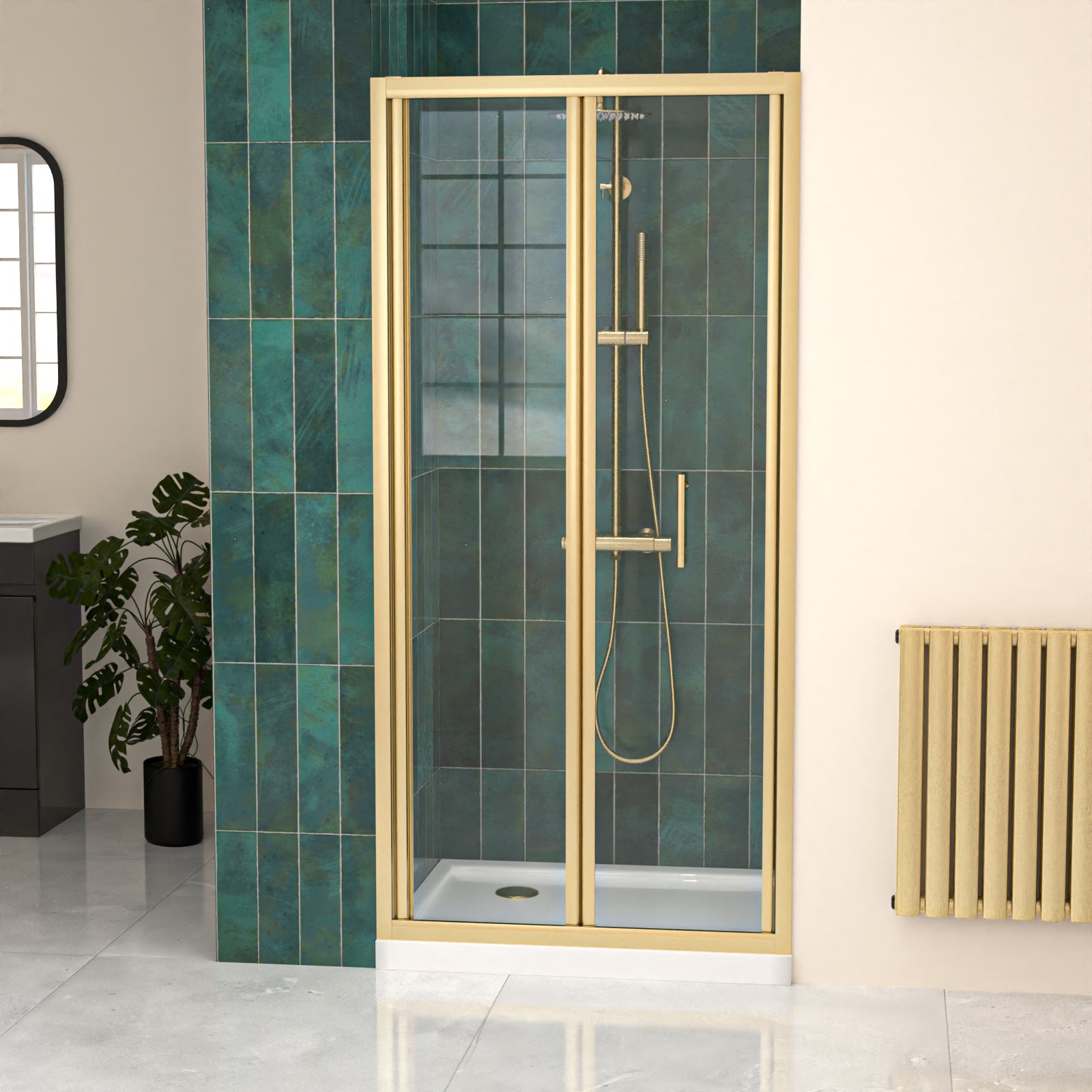 900mm Brushed Brass Bi-fold Shower Door Tempered Glass