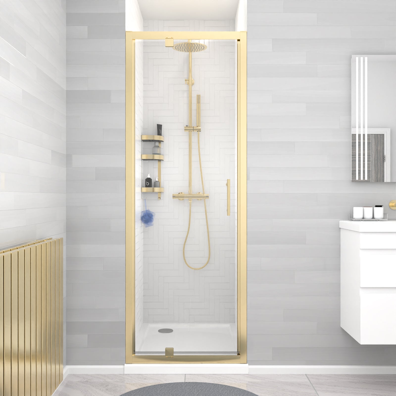 Jupiter 700 x 1850mm Brushed Brass Framed Shower Enclosure Pivot Door
