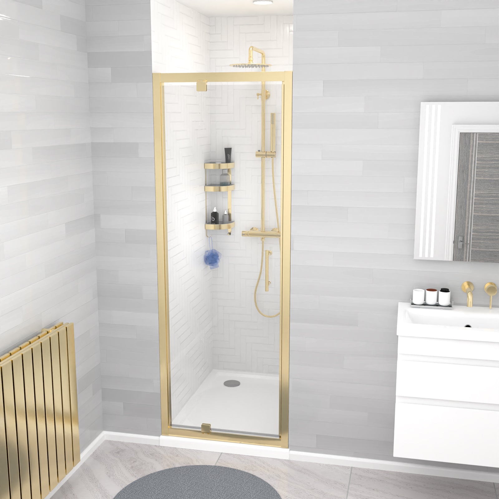 Jupiter 700 x 1850mm Brushed Brass Framed Shower Enclosure Pivot Door