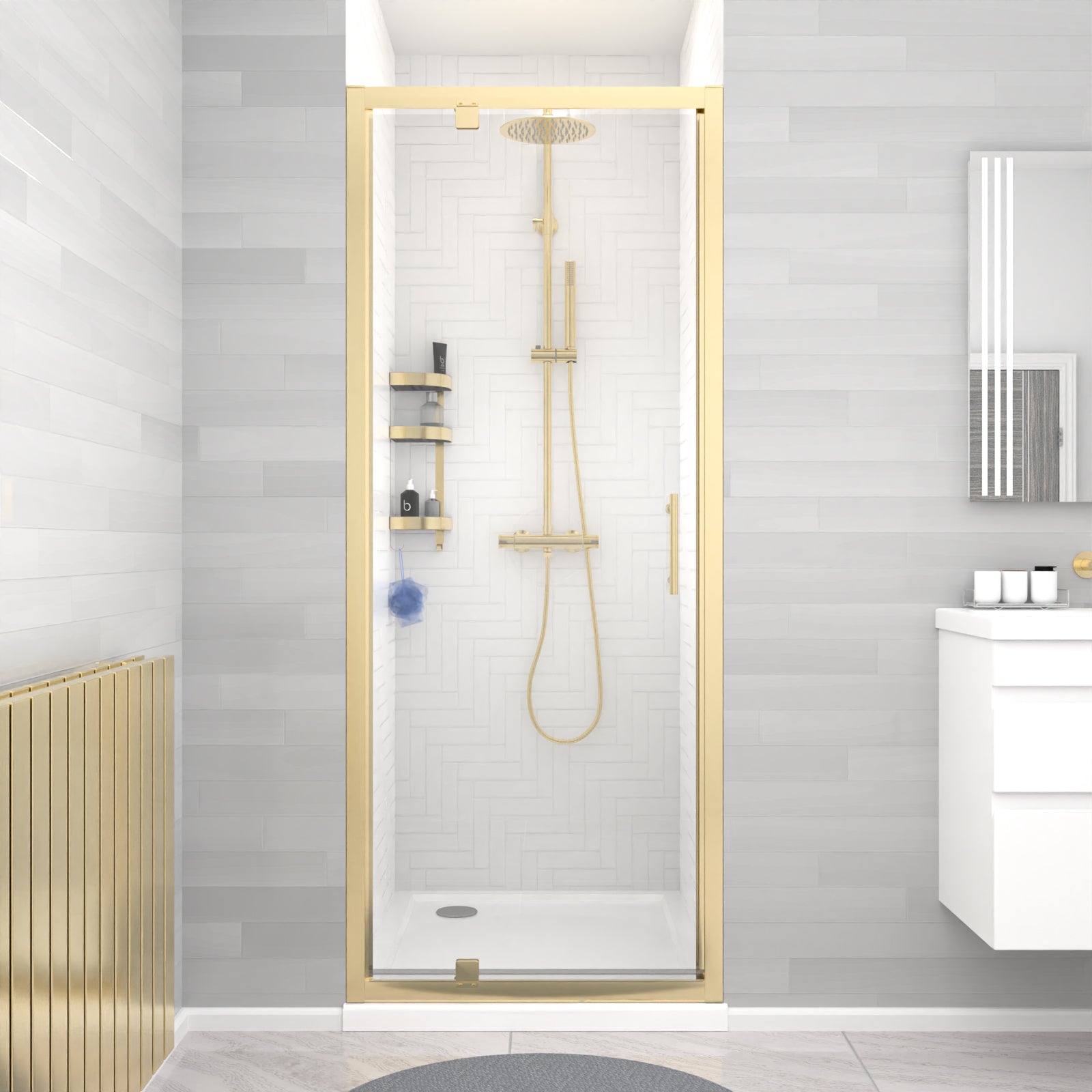 Jupiter 800 x 1850mm Brushed Brass Framed Shower Enclosure Pivot Door
