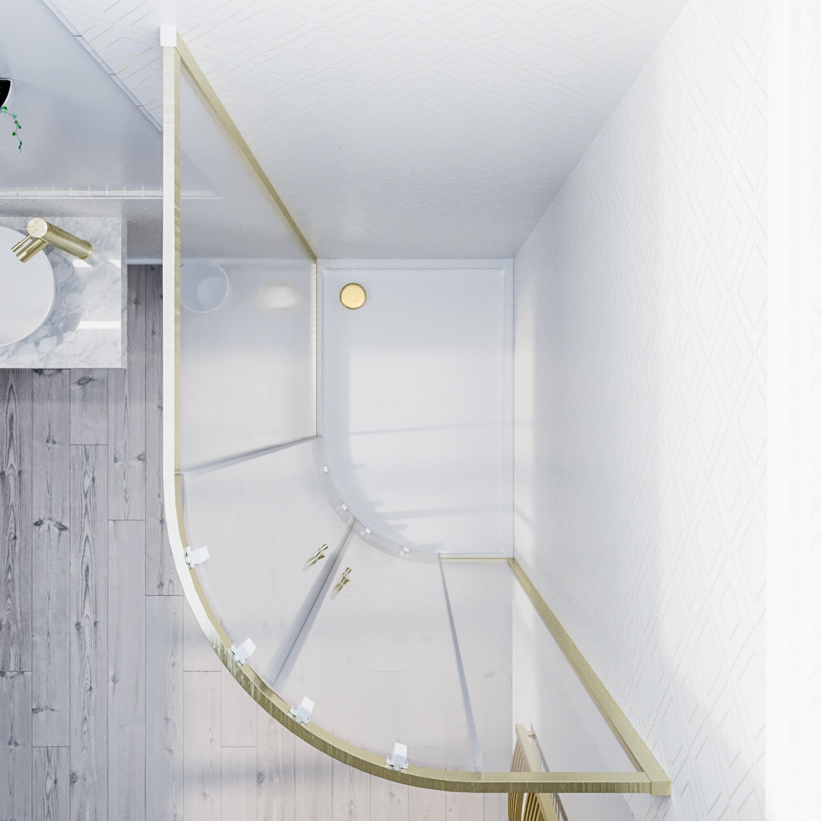 RH 1200 x 800mm Offset Quadrant Shower Enclosure Brushed Brass & Tray