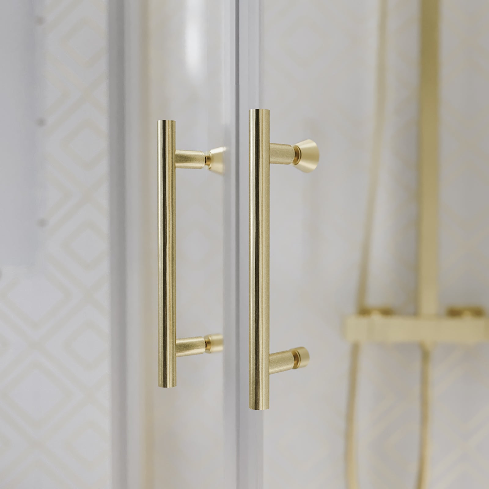 Right Hand 1200 x 900mm Brushed Brass Framed Offset Quadrant Shower Enclosure & Tray