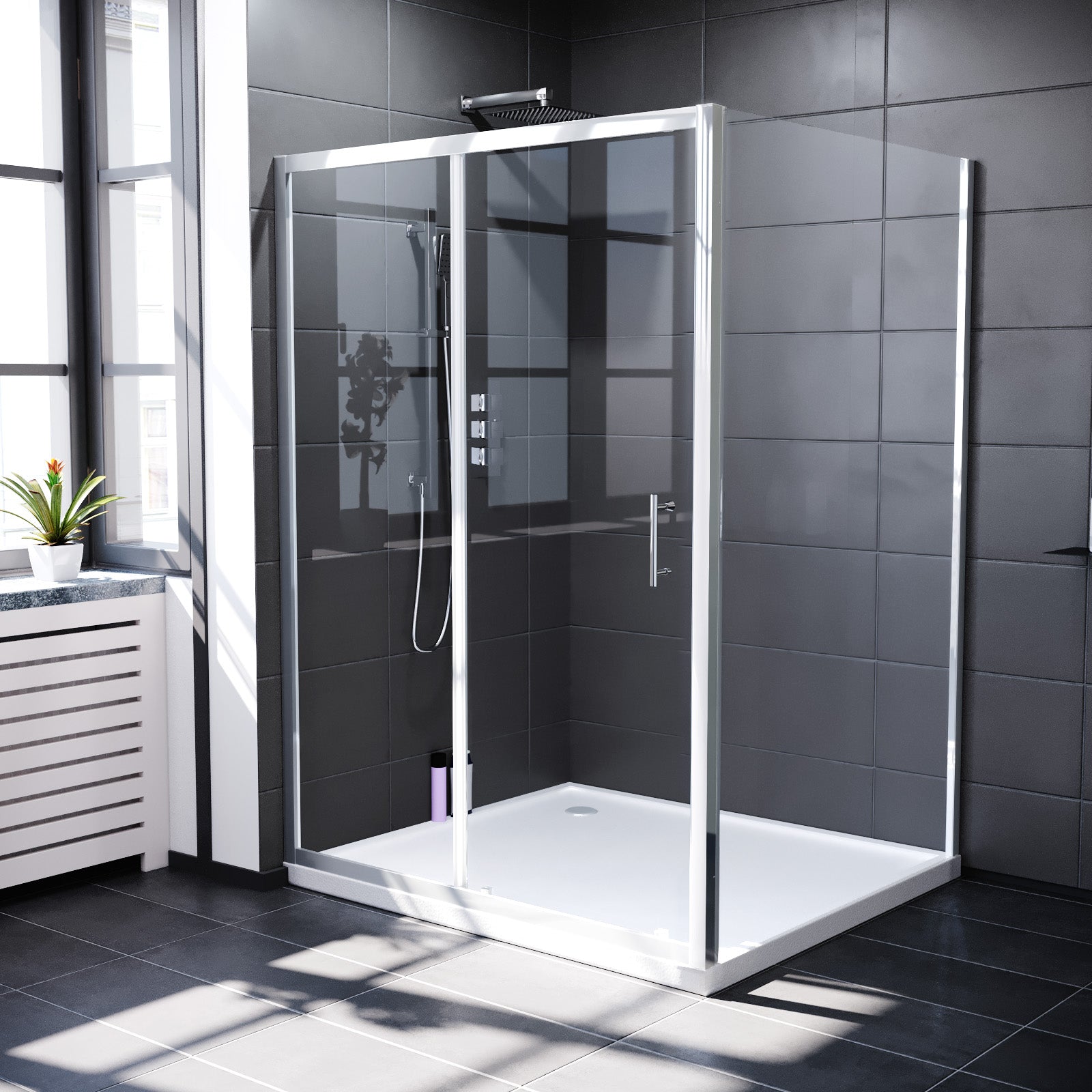 Manga 1000 x 1000mm Shower Enclosure Sliding Door, Panel & Tray Chrome