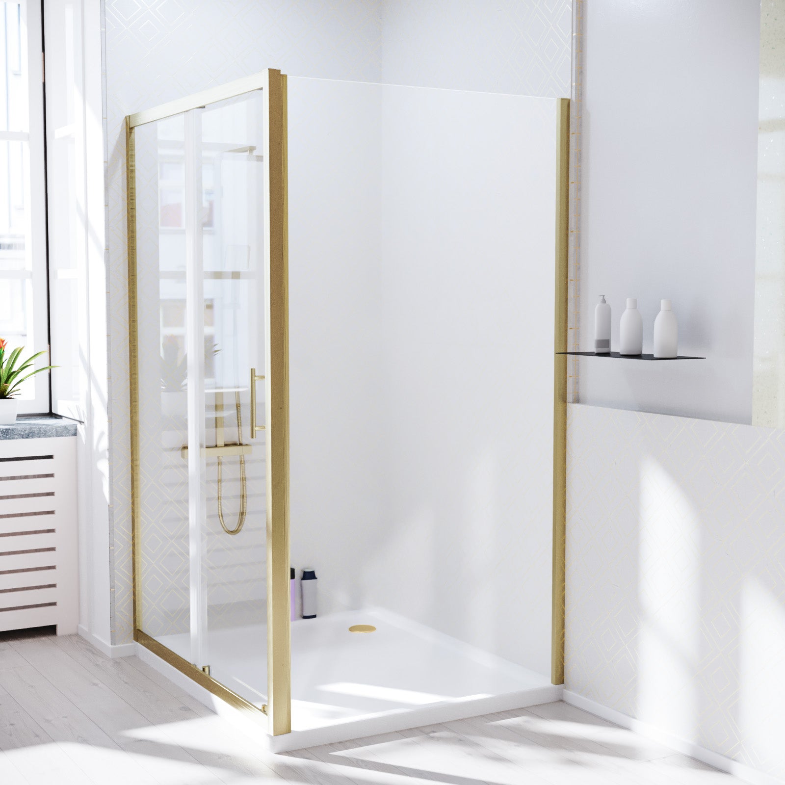 Brushed Brass 1200 x 760mm Shower Enclosure Sliding Door Panel & Tray