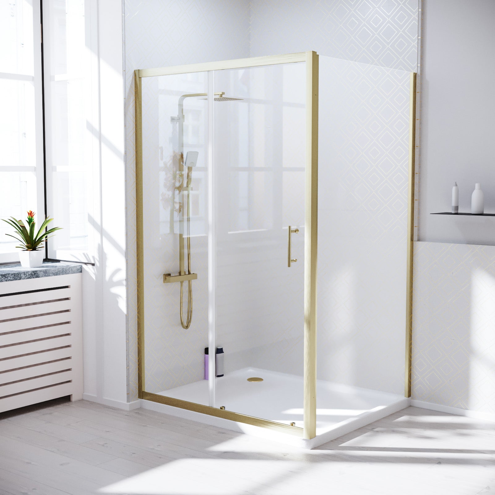Brushed Brass 1200 x 760mm Shower Enclosure Sliding Door Panel & Tray