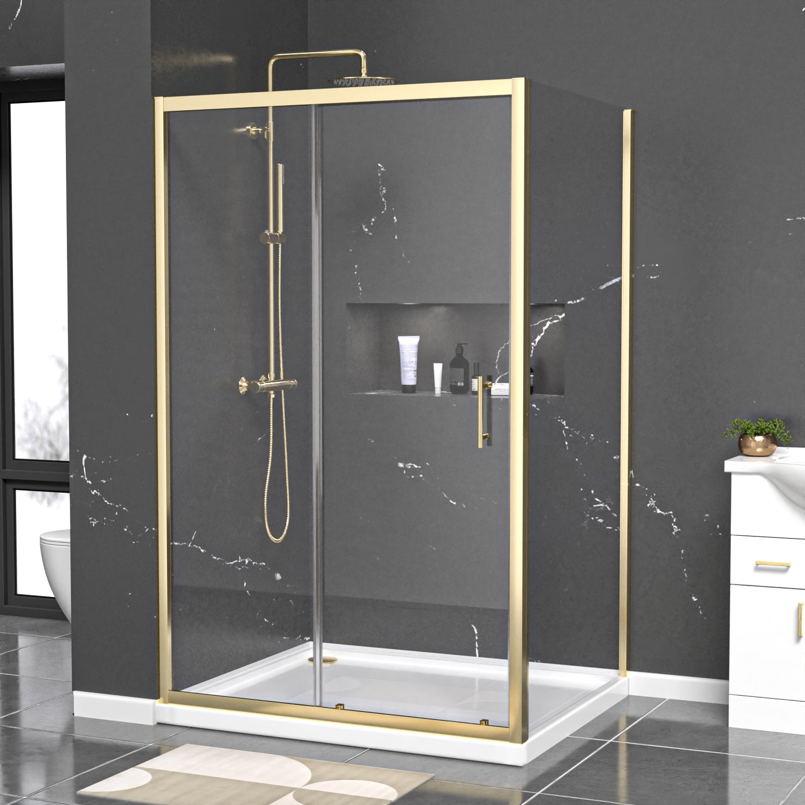 Manga 1200 x 1000mm Brushed Brass Framed Shower Enclosure Sliding Door & Side Panel