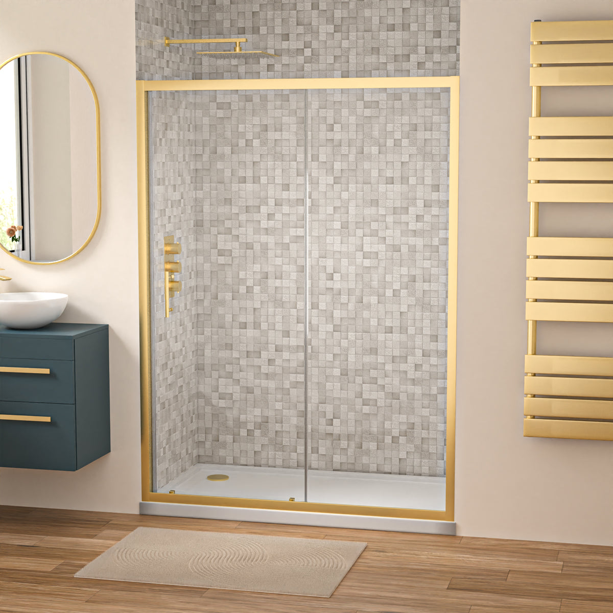 Shower 1400 x 1850mm Slider Door 6mm Thickness - Brushed Brass