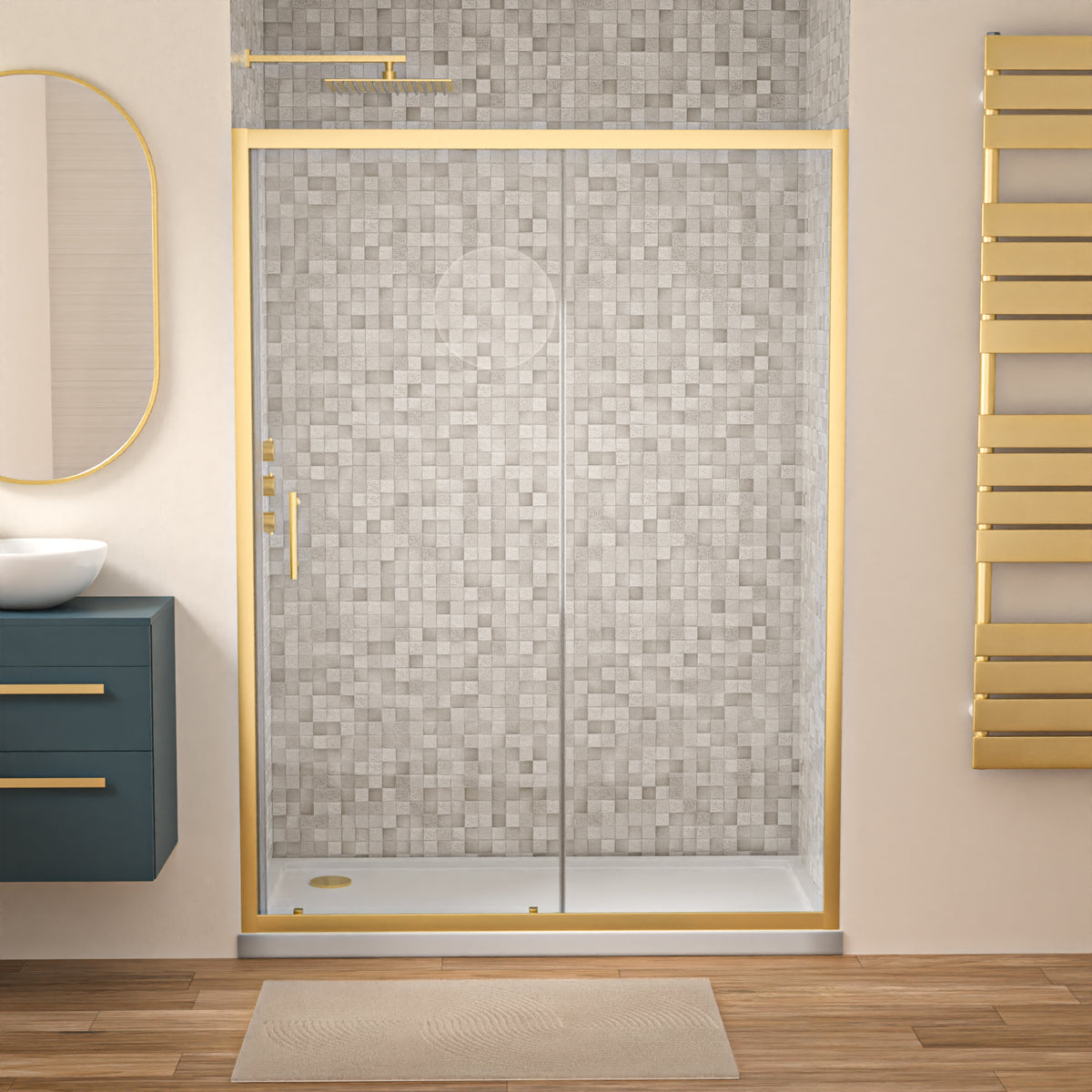Shower 1400 x 1850mm Slider Door 6mm Thickness - Brushed Brass