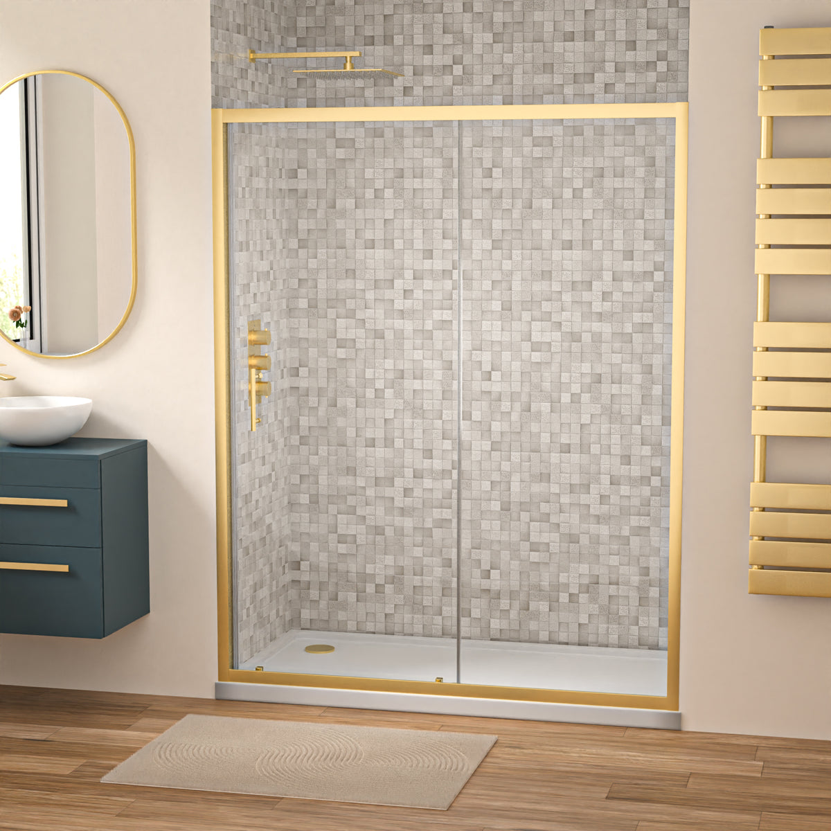 Shower 1500 x 1850mm Slider Door 6mm Thickness - Brushed Brass