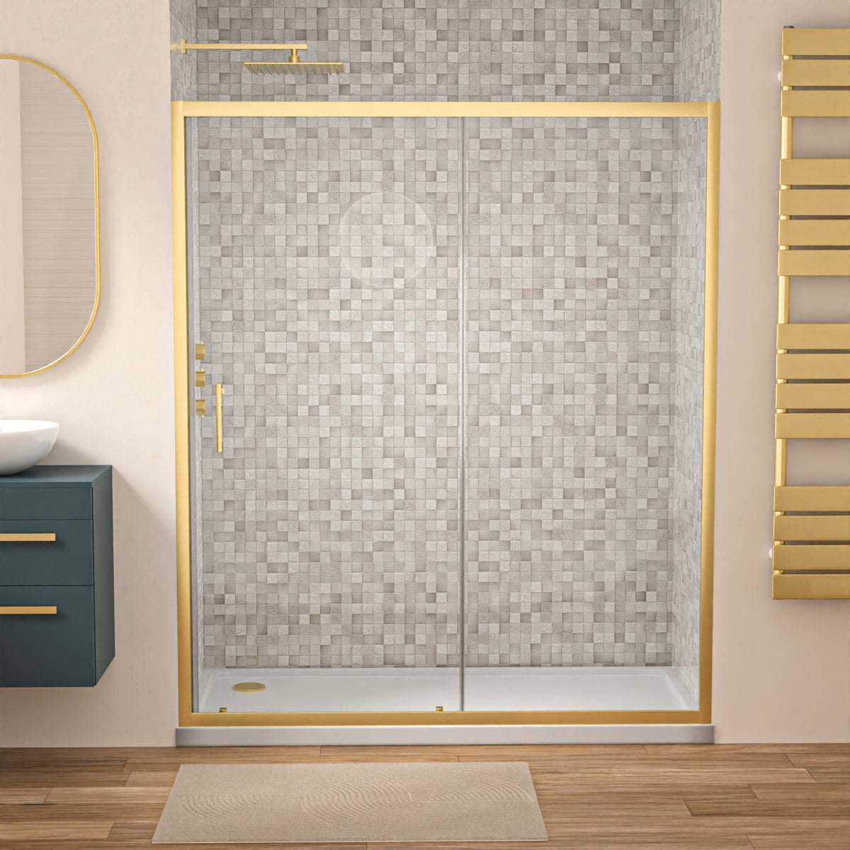 Shower 1600 x 1850mm Slider Door 6mm Thickness - Brushed Brass