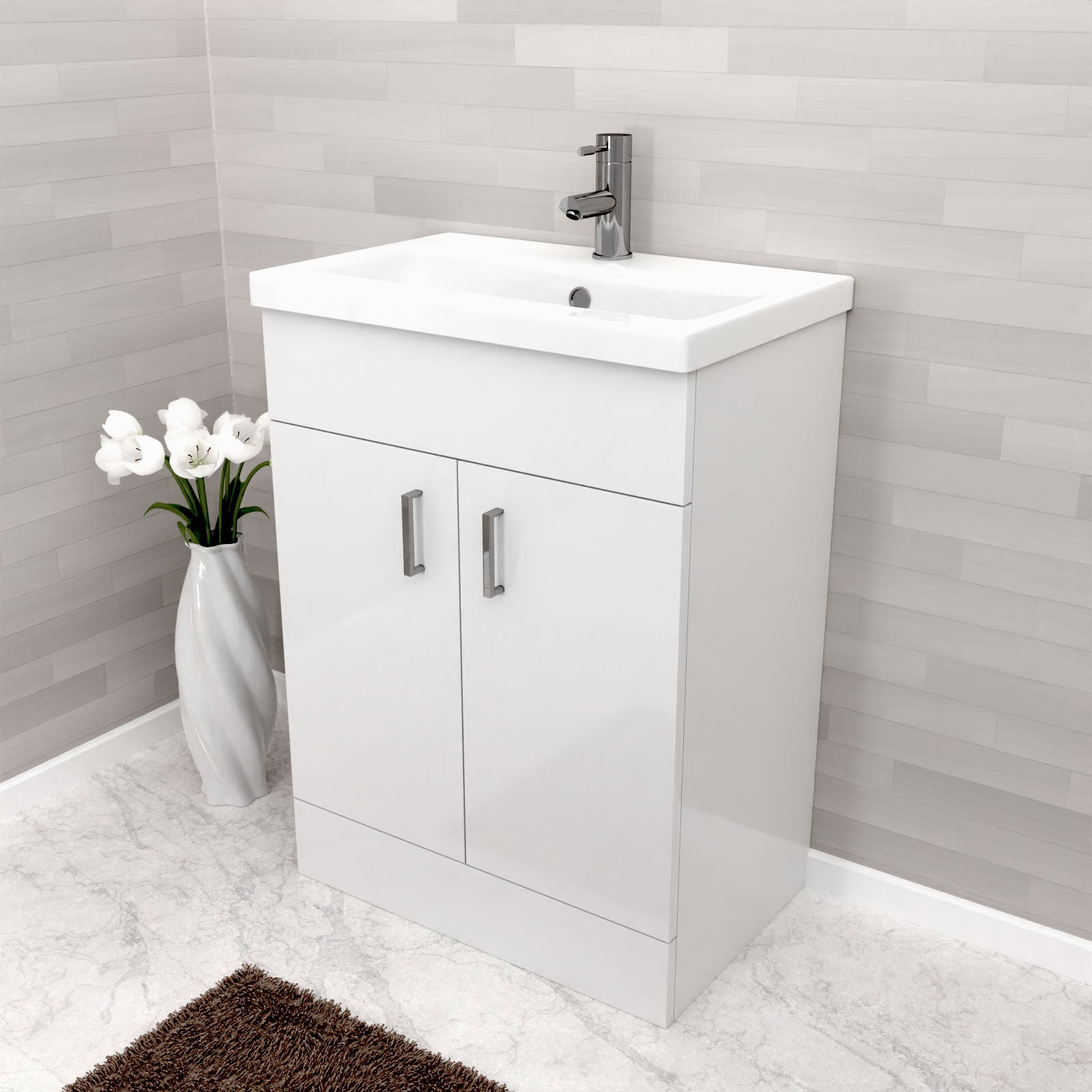 Nanuya 600 mm White Ultra Slim Basin Vanity Unit