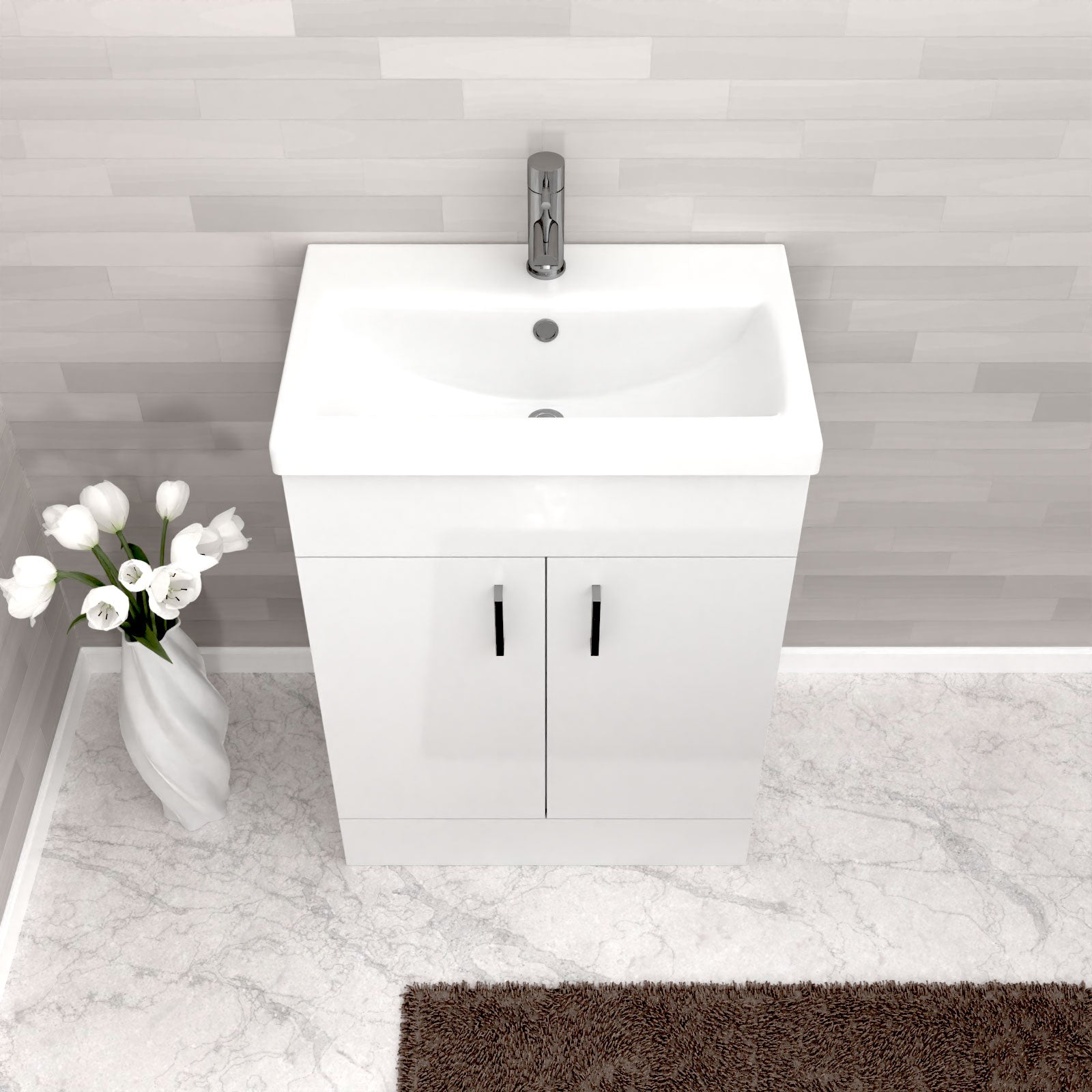 Nanuya 600 mm White Ultra Slim Basin Vanity Unit