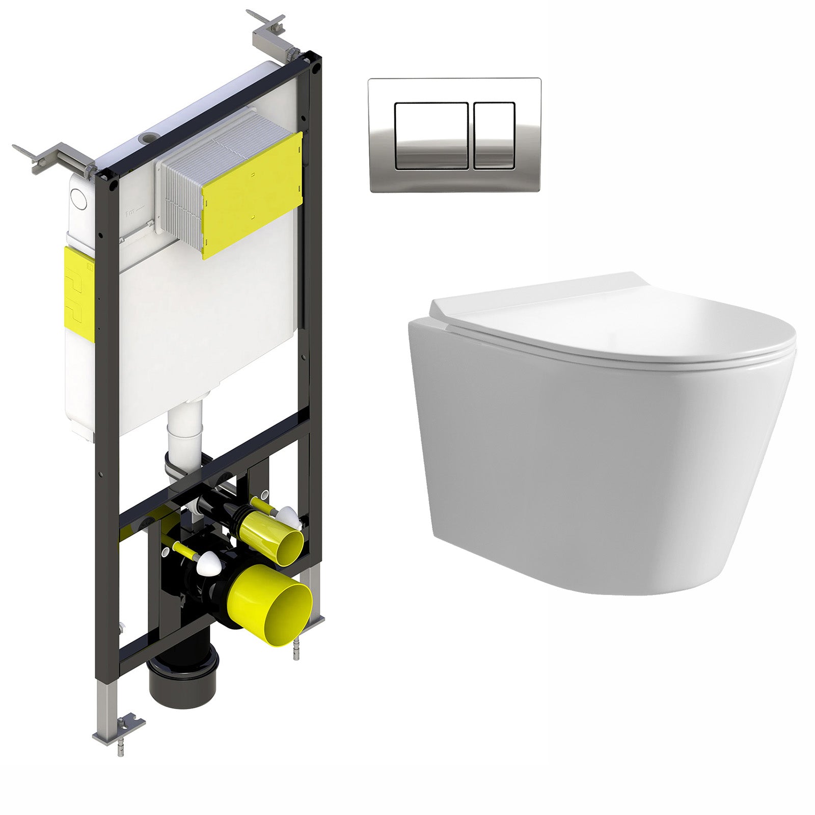 Moxley Wall Hung Rimless Toilet Pan and WC Framed Cistern