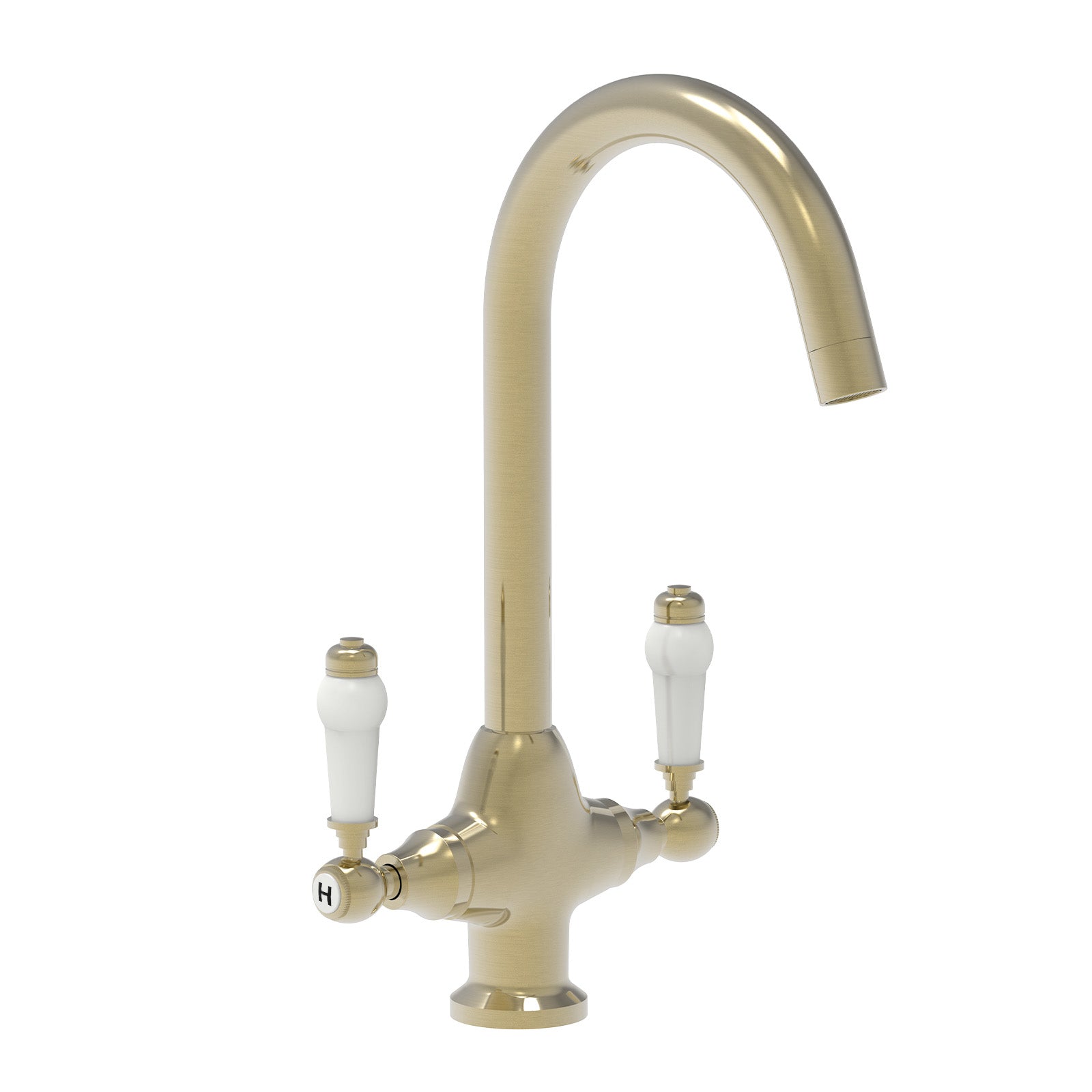 Brushed Brass Traditional Twin Lever Kitchen Mixer