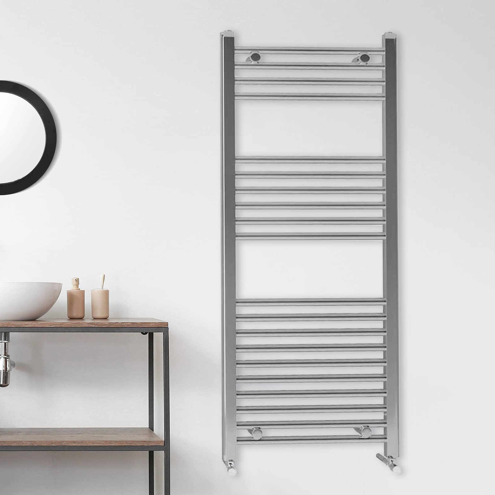 Chrome Straight Bathroom Modern Towel Radiator 1200 x 500 mm