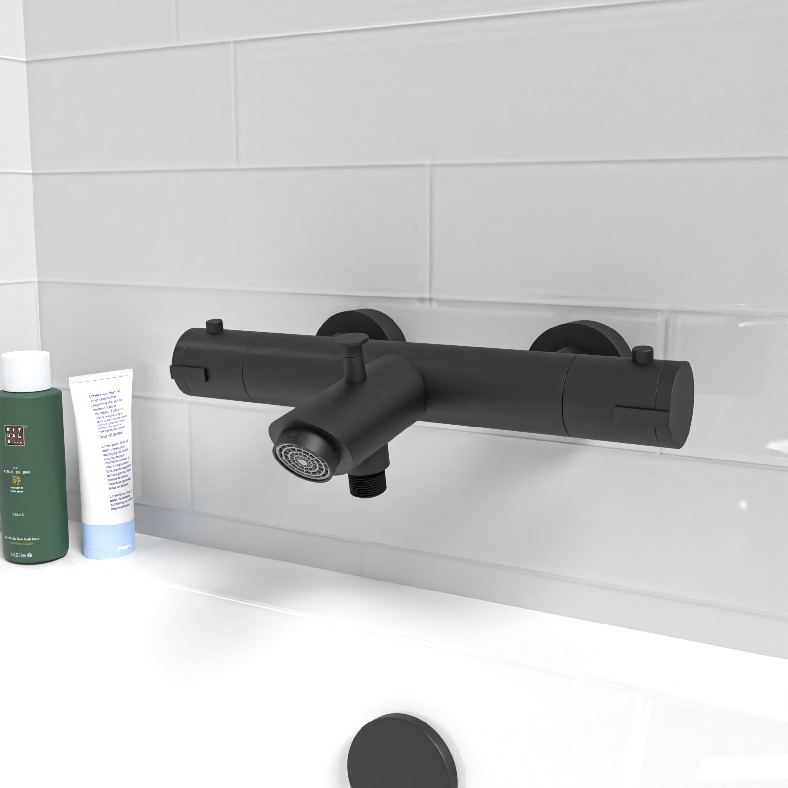 Wall Mounted Thermostatic Black Bath Filler Shower Mixer Tap
