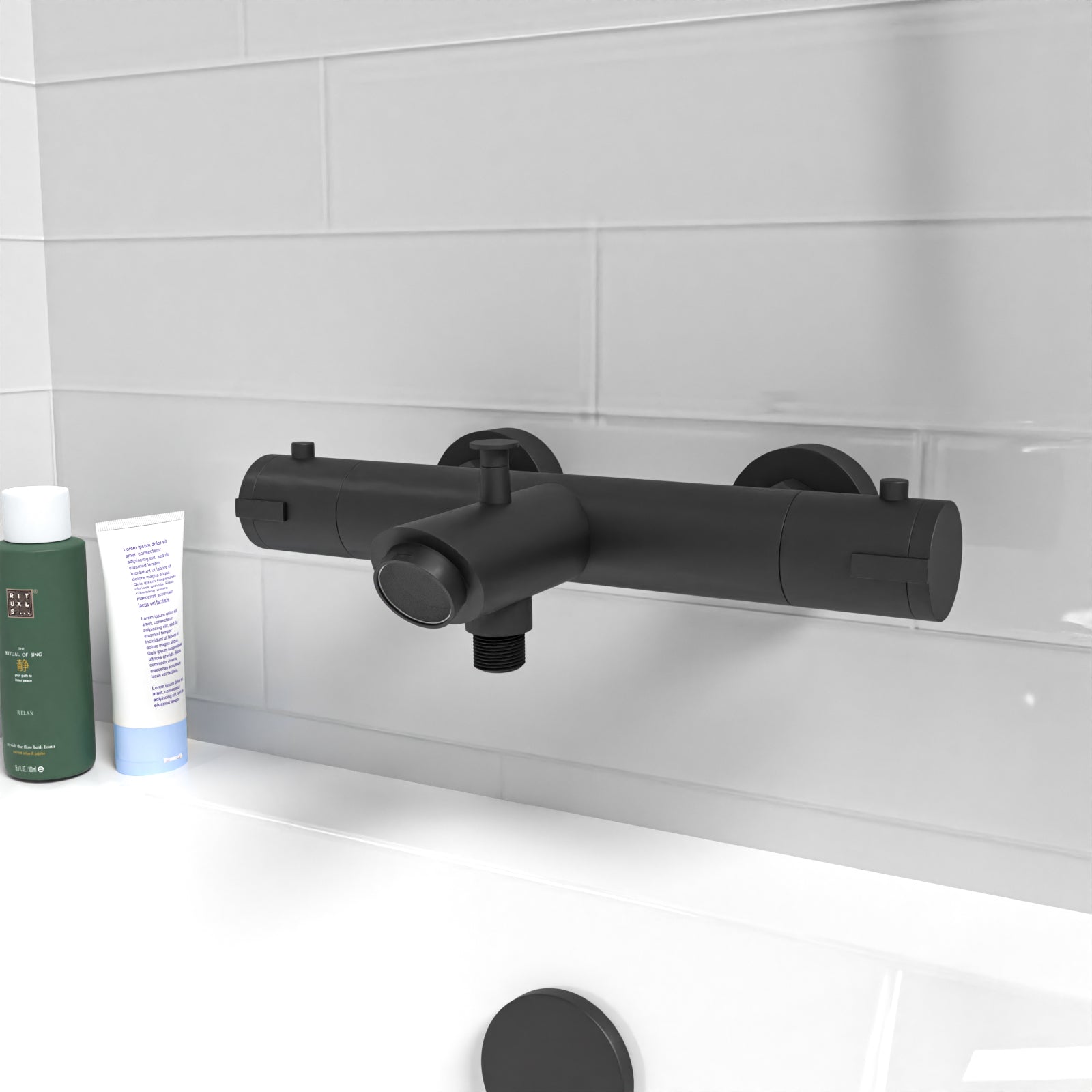 Wall Mounted Thermostatic Black Bath Filler Shower Mixer Tap
