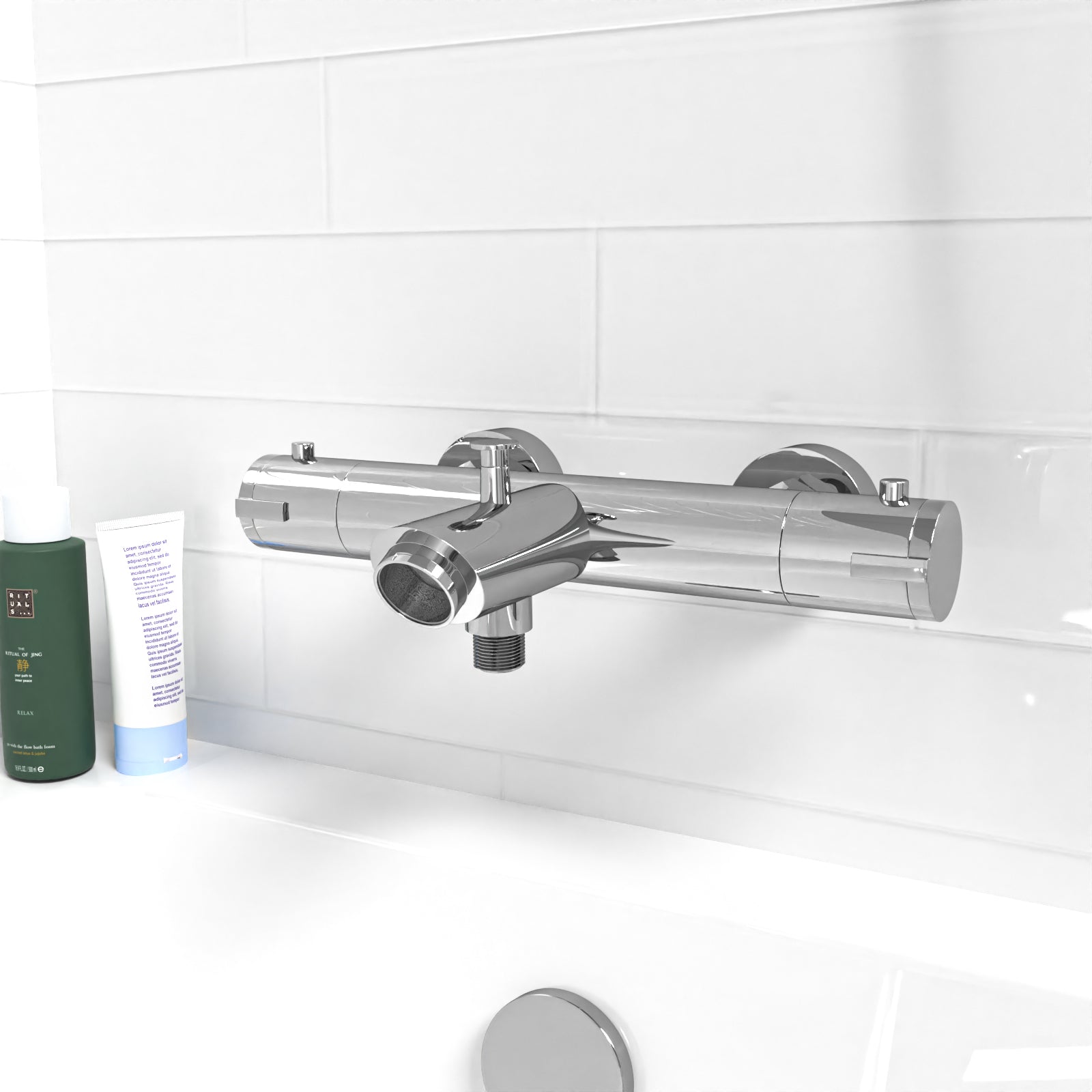 Wall Mounted Thermostatic Chrome Bath Filler Shower Mixer Tap