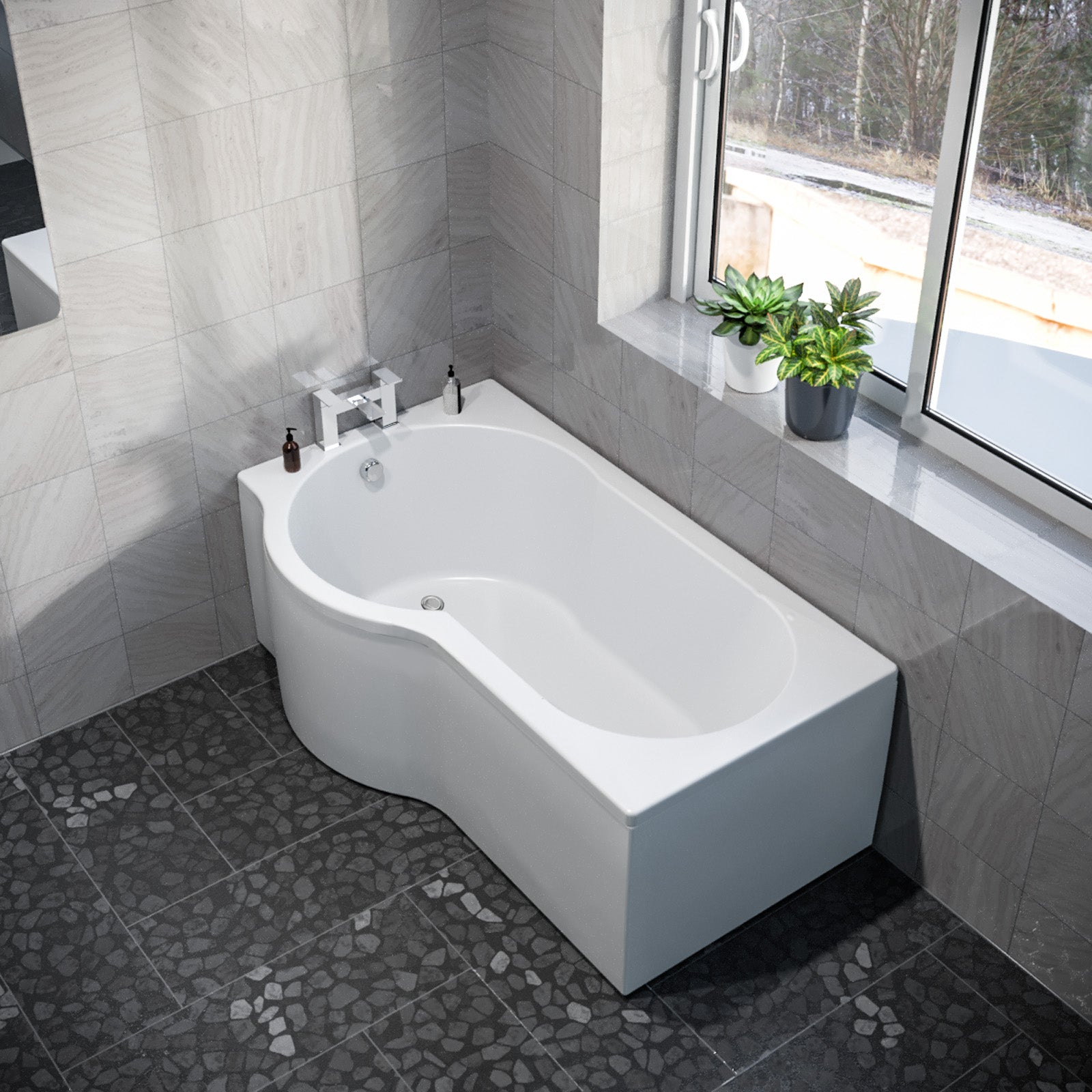 P Shaped Left Hand 1500mm Curved Shower Bath Acrylic