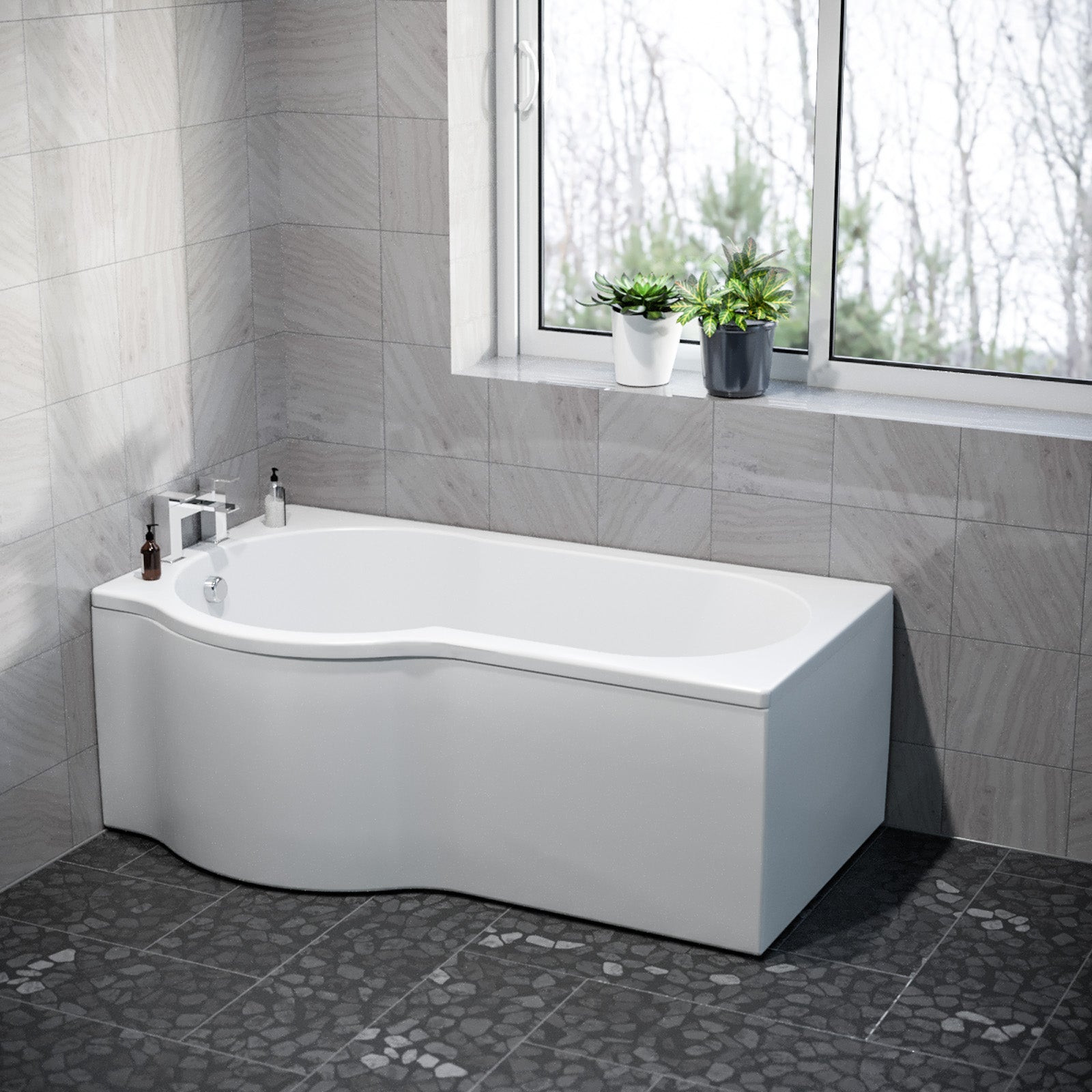 P Shaped Left Hand 1500mm Curved Shower Bath Acrylic