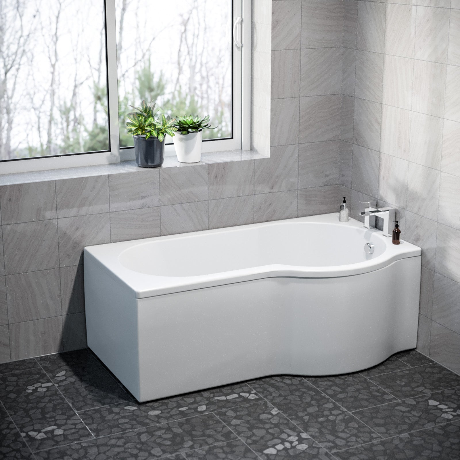 P Shaped Right Hand 1500mm Curved Shower Bath Acrylic