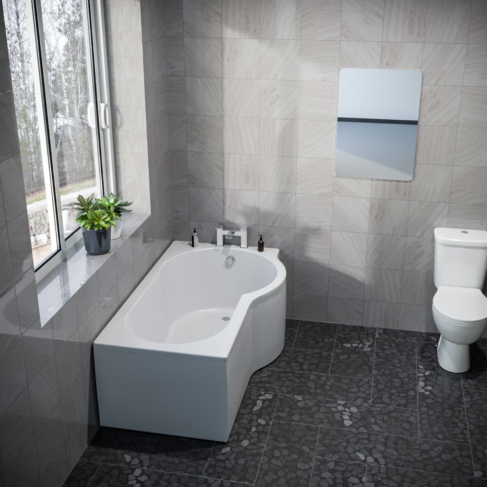 P Shaped Right Hand 1500mm Curved Shower Bath Acrylic & Front Panel