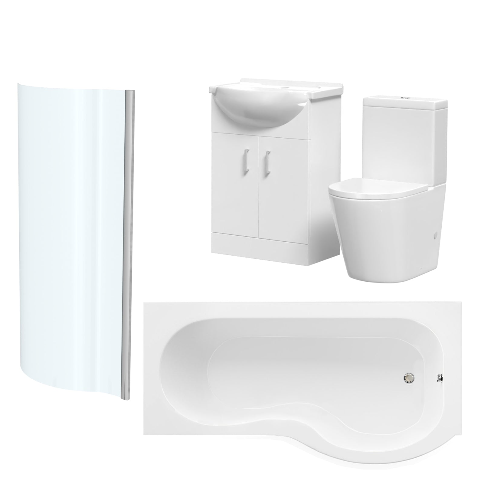 Ellen Right Hand P-Shaped Bath With Screen, Basin Vanity Unit & Close Coupled Toilet