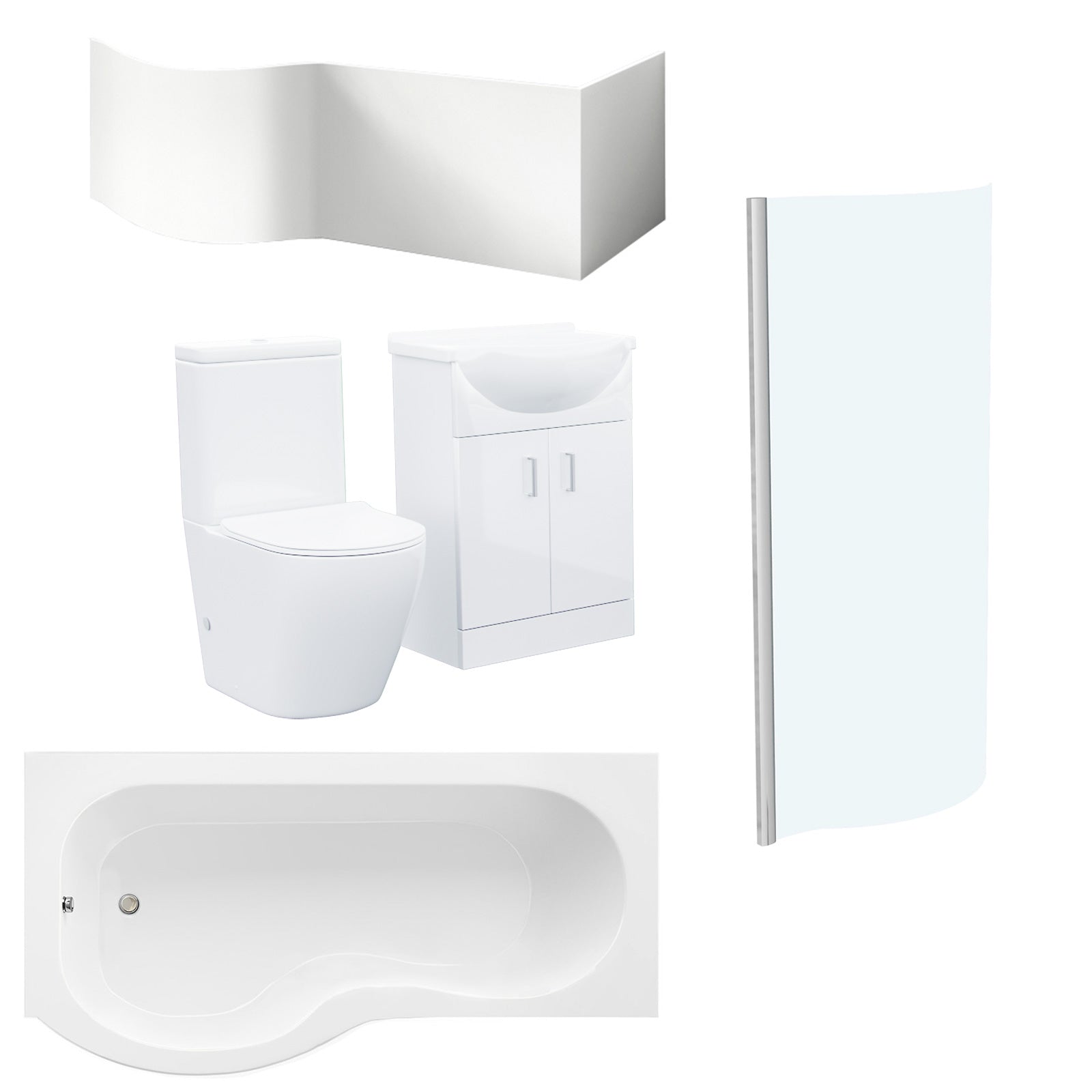 Ellen P-Shaped LH Bath 550mm Floor Vanity Unit & Curved Toilet Suite