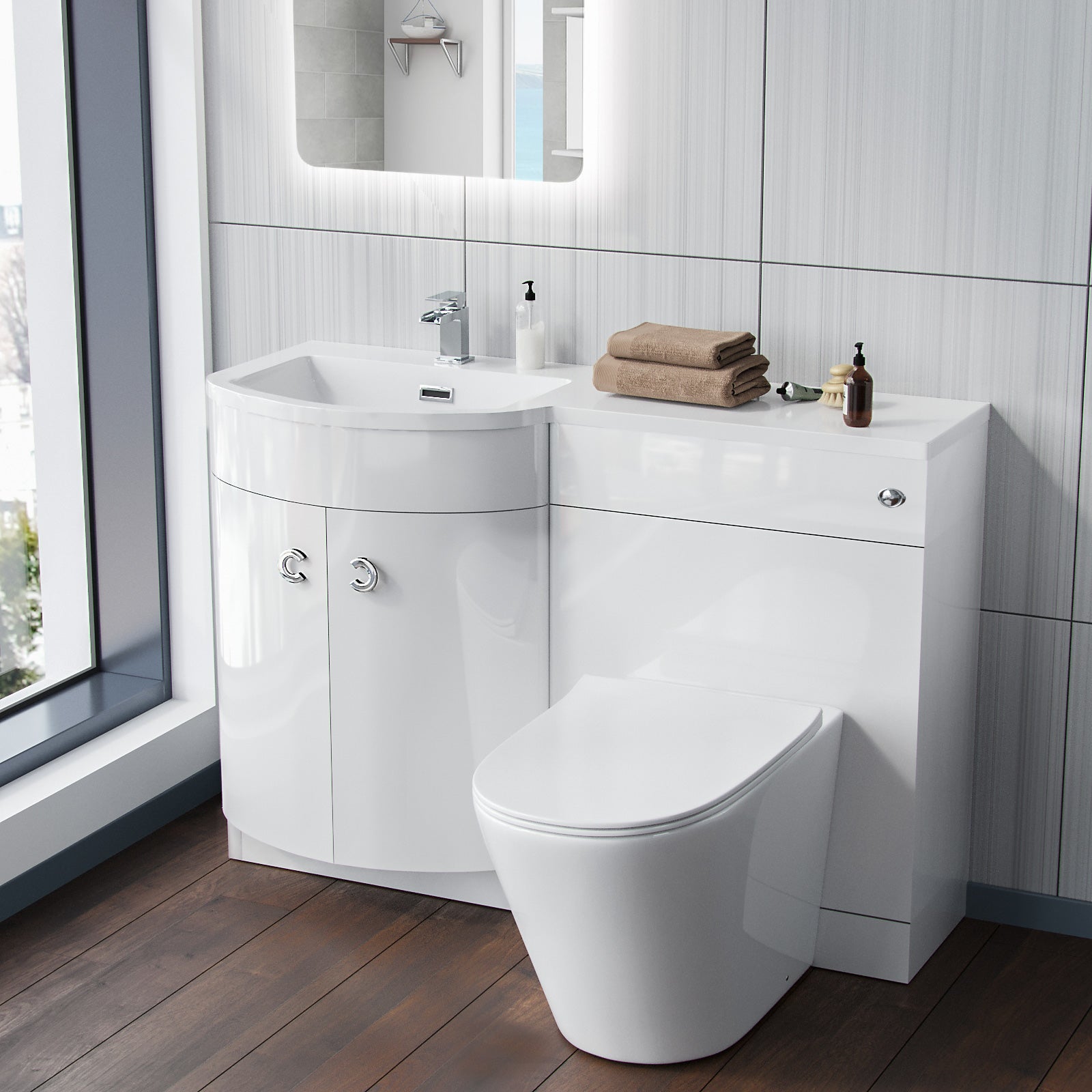 Dene White 1100mm Vanity Basin Unit & Ellis Back To Wall Toilet