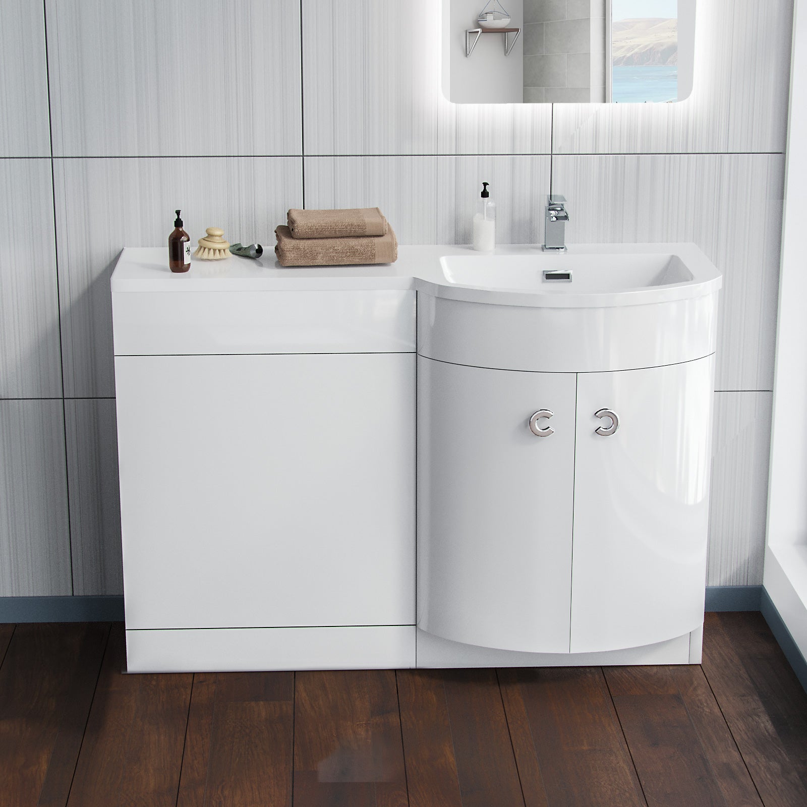 Dene 1100mm RH Bathroom D Shape Basin Vanity Unit White