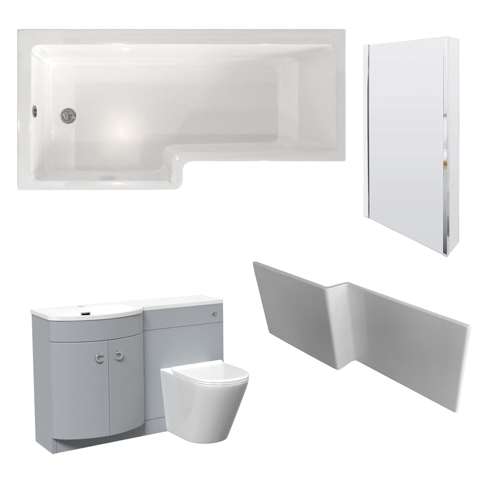 Dene L-Shaped LH Bath Matte Grey Basin Vanity Unit & Rimless BTW Toilet
