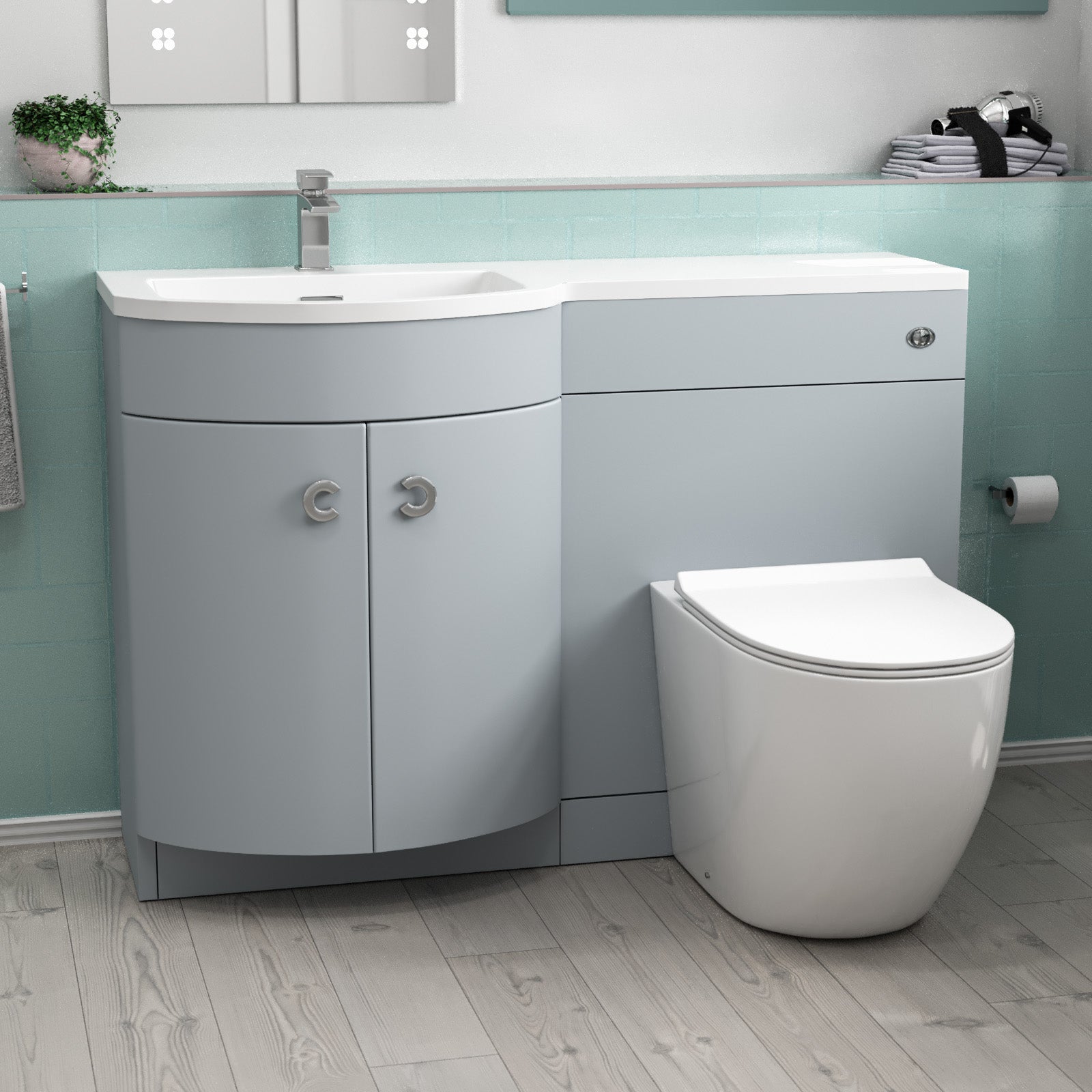 Dene Matte Grey 1100 mm LH Sink Vanity WC Unit & Rimless Toilet