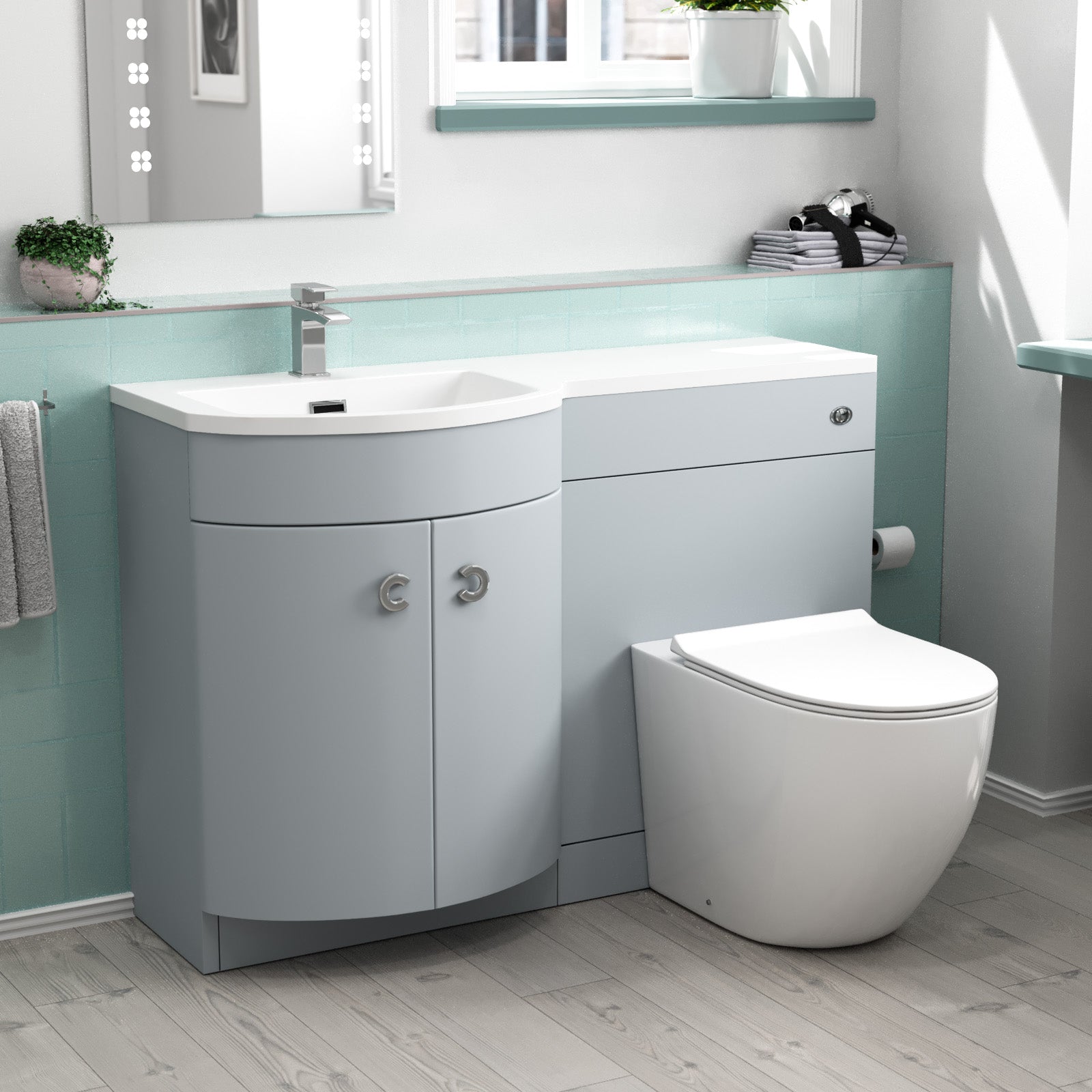 Dene Matte Grey 1100 mm LH Sink Vanity WC Unit & Rimless Toilet