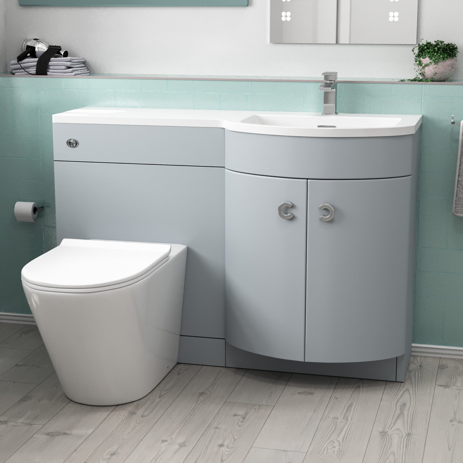 Dene 1100mm RH Matte Grey Basin Vanity, WC Unit & Back to Wall Toilet