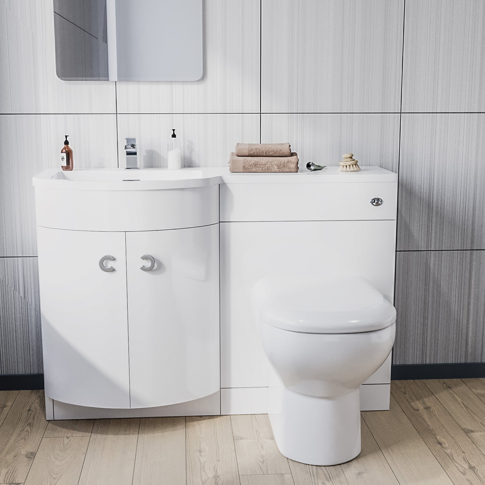 1100mm Left Hand Sink White Combination Vanity Unit with BTW Toilet