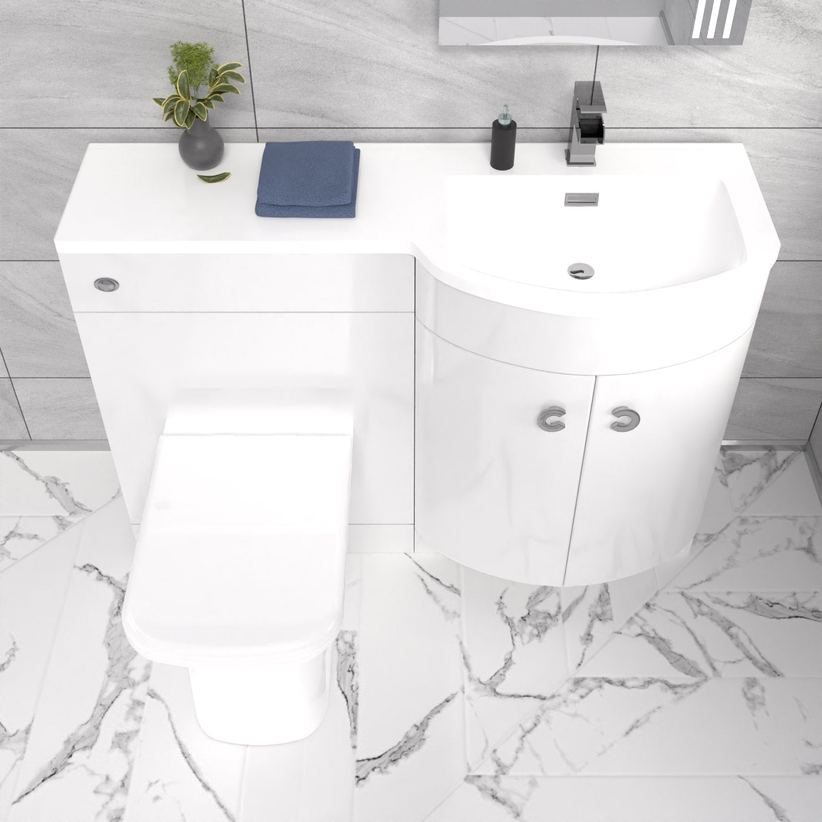 Dene 1100mm Sink White Combination Vanity Unit with BTW Toilet