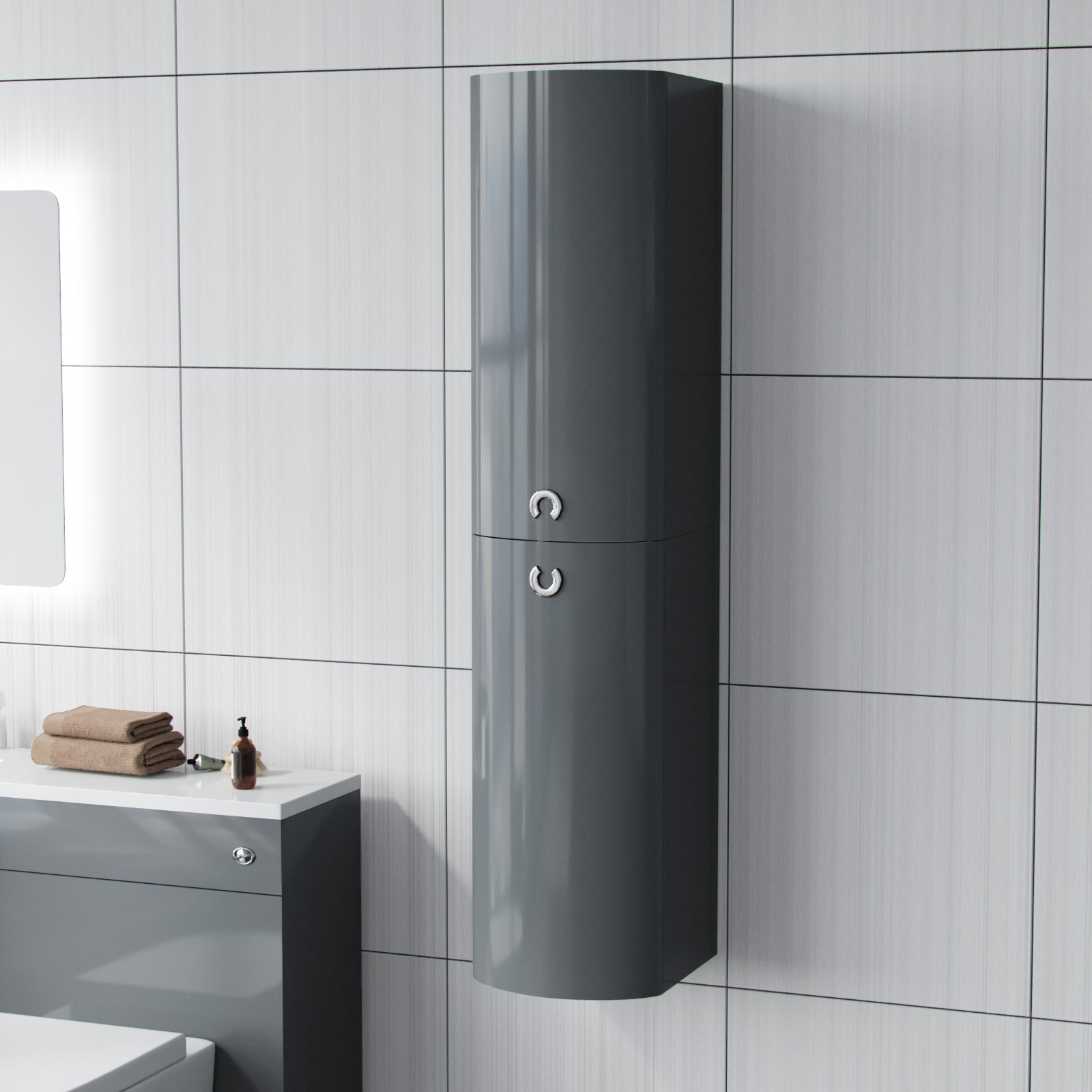 Dene 1400 mm Bathroom Wall Hung Cabinet Storage Tall Shelf Furniture Anthracite
