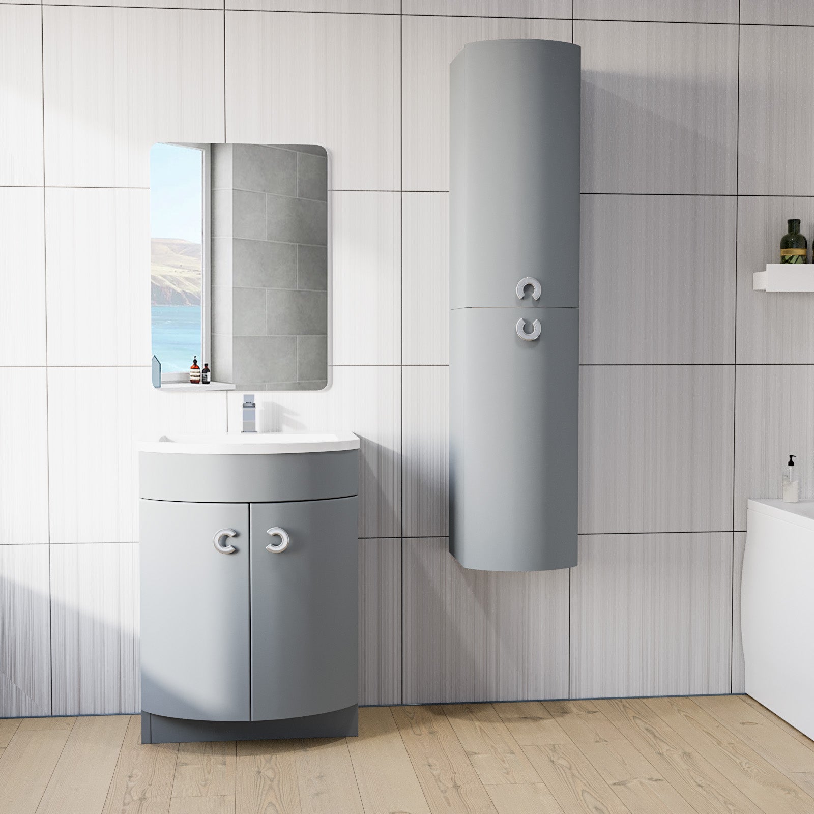 Matte Grey 600mm Freestanding Basin Vanity Unit & Wall Bathroom Storage