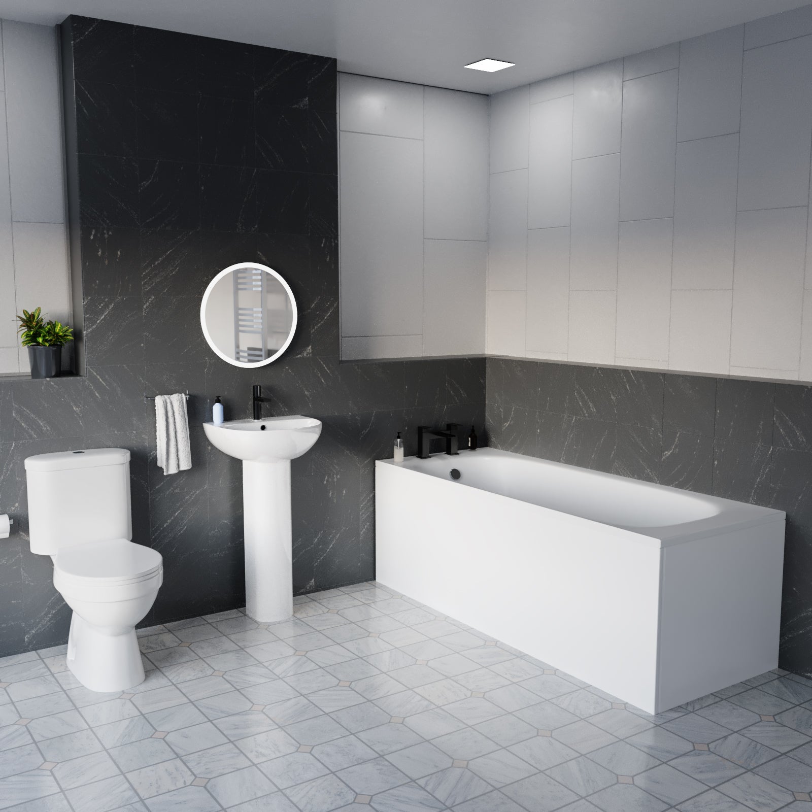 White 450mm Round Slim Edge Pedestal Basin with Toilet Bath & Front Panel