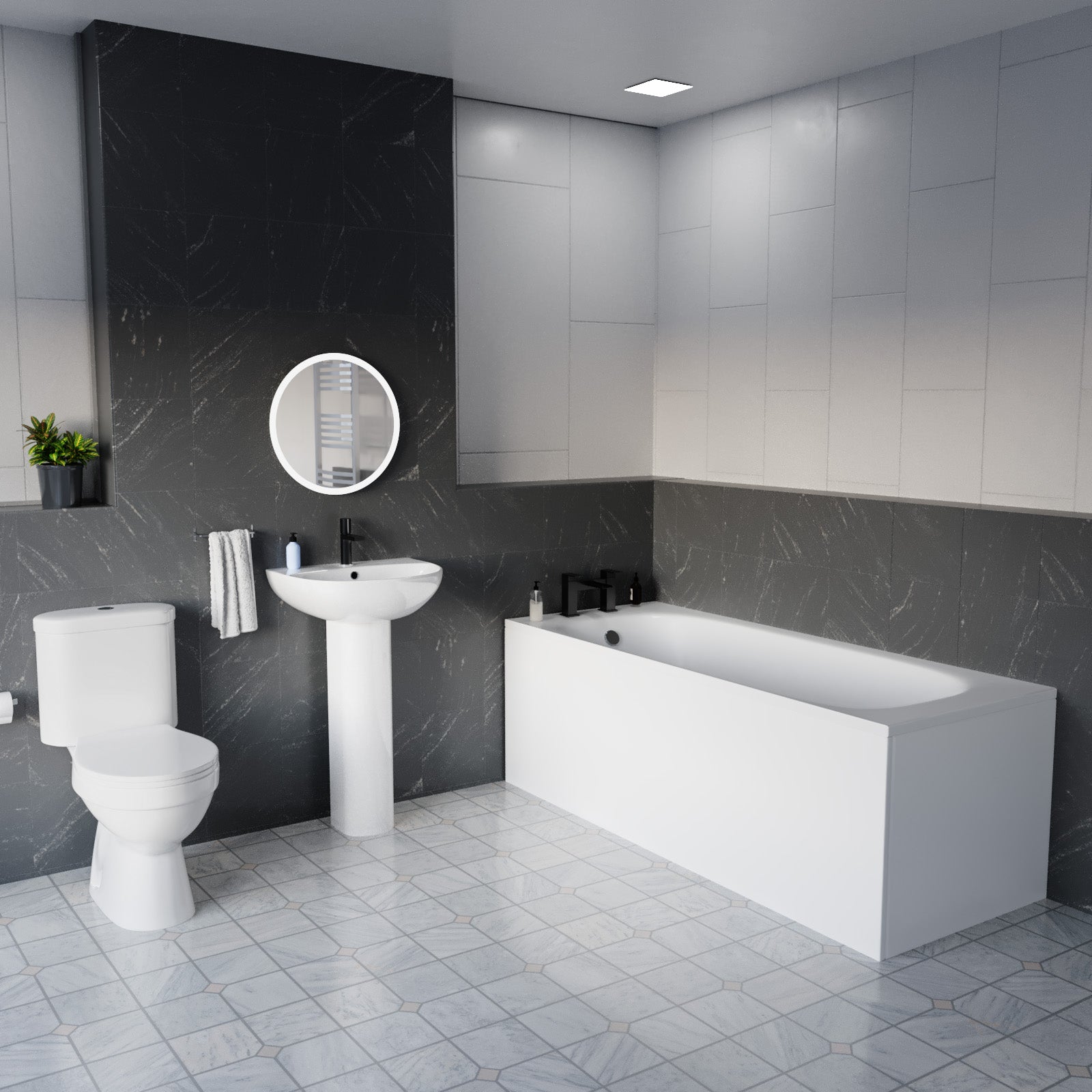 White 500mm Round Slim Edge Pedestal Basin Toilet Bath & Front Panel