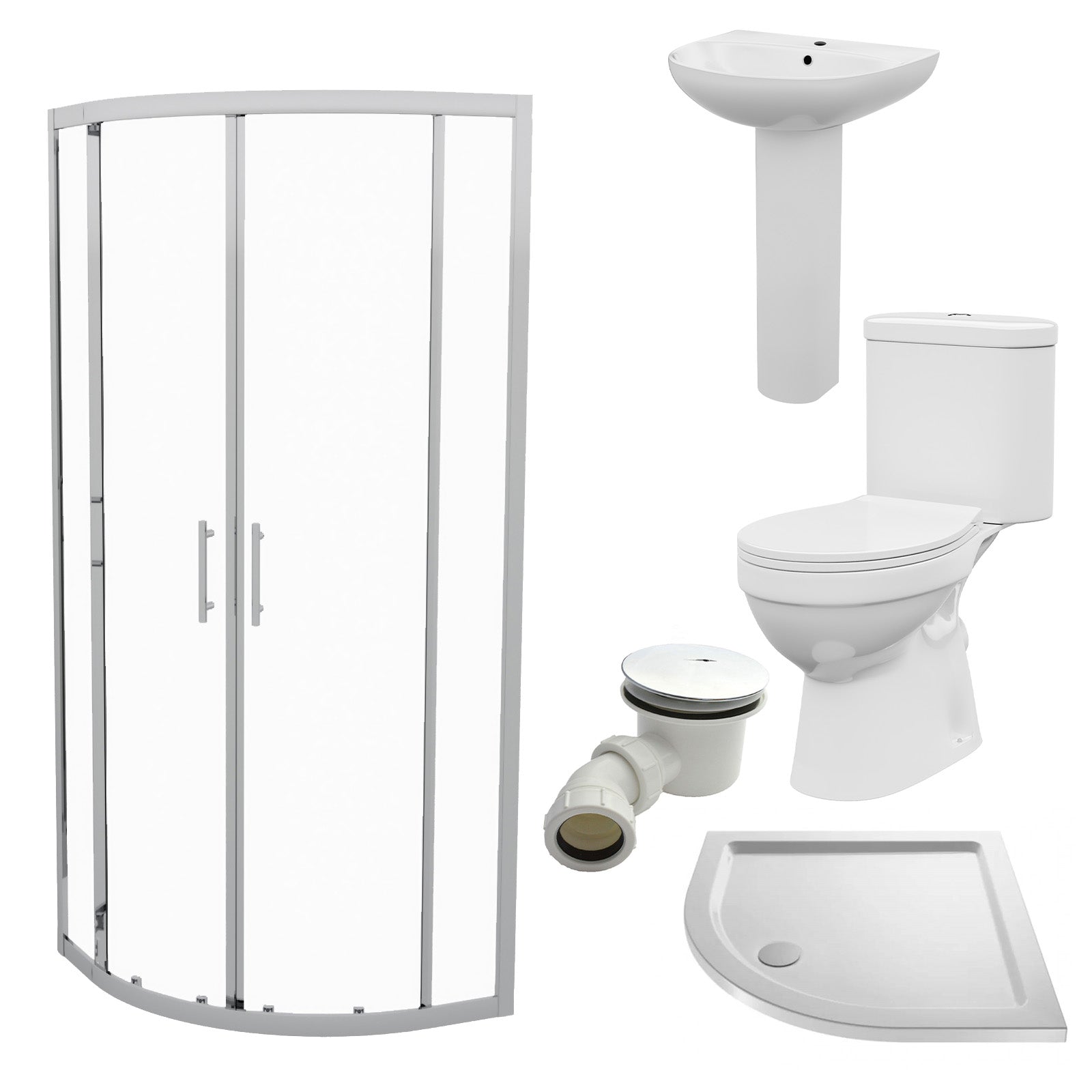 550mm Round Slim Edge Pedestal Basin Toilet 900mm Shower Screen & Tray
