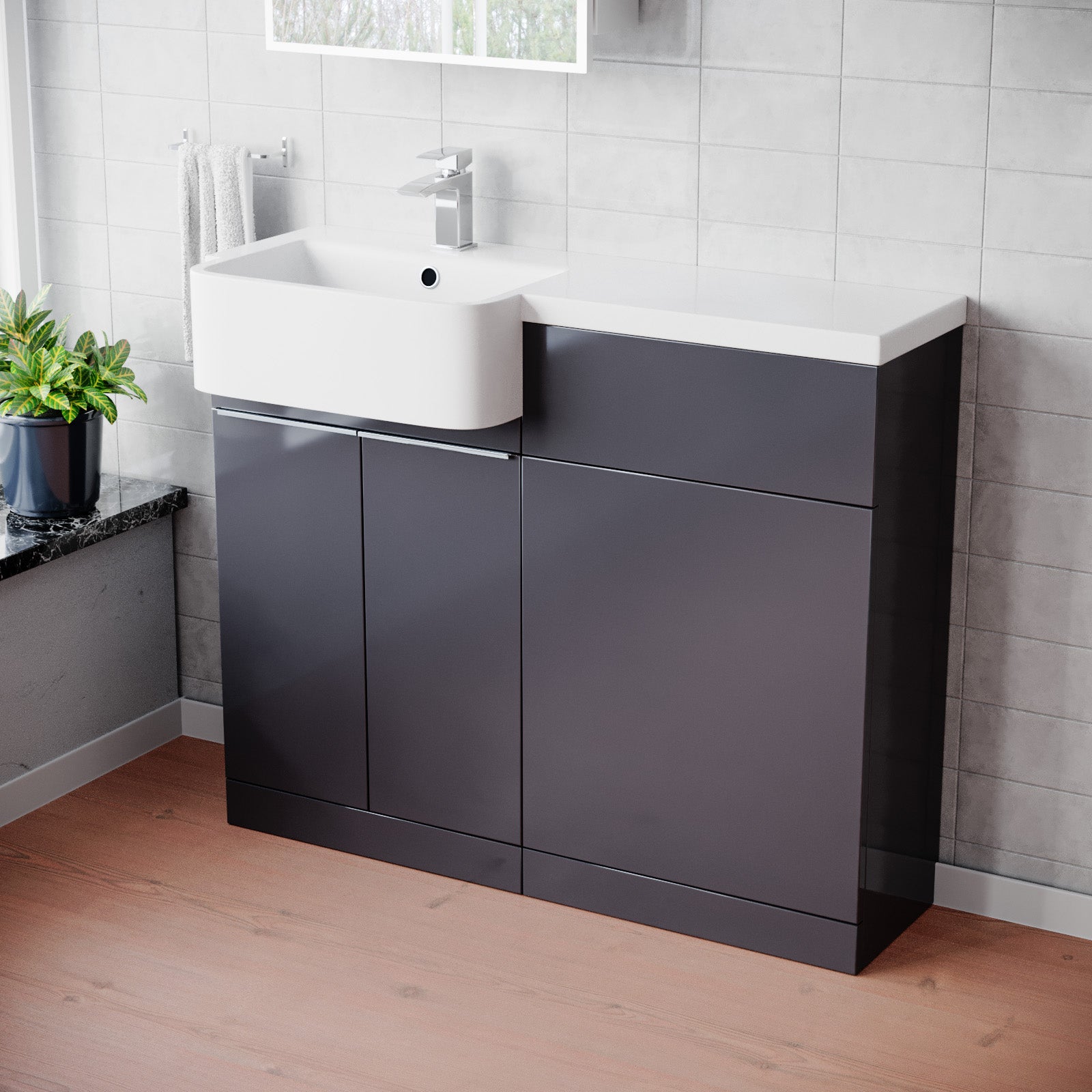 Bretford 1000mm Left Hand Freestanding Anthracite Cabinet with Basin & WC Unit