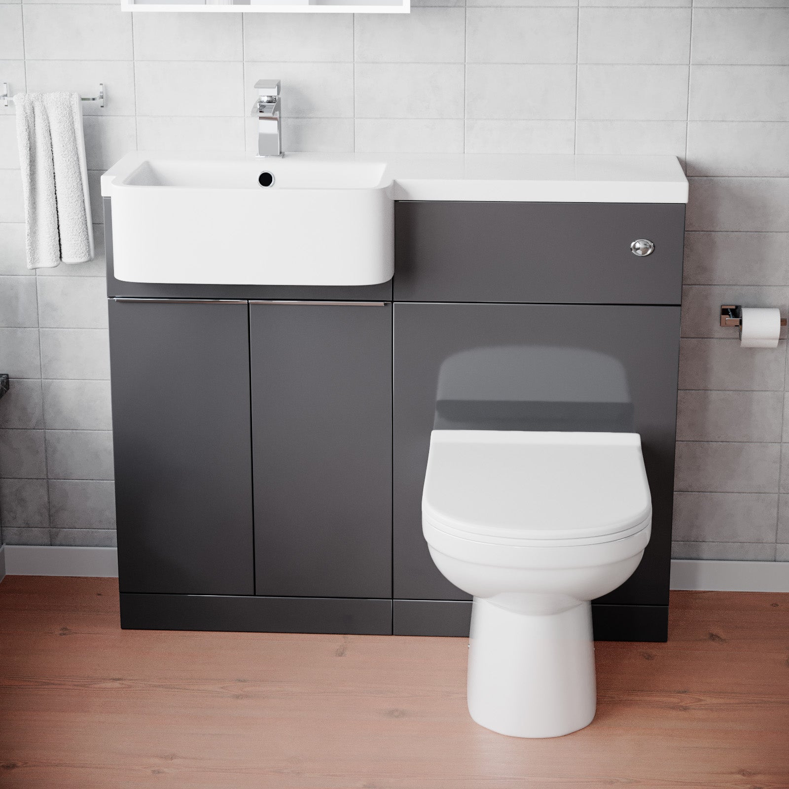 Bretford 1000mm Dark Grey LH Freestanding Cabinet with Basin, WC Unit & Toilet