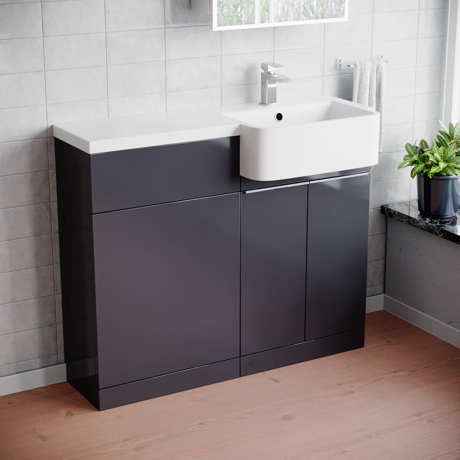 Bretford 1000mm Right Hand Freestanding Anthracite Cabinet with Basin & WC Unit
