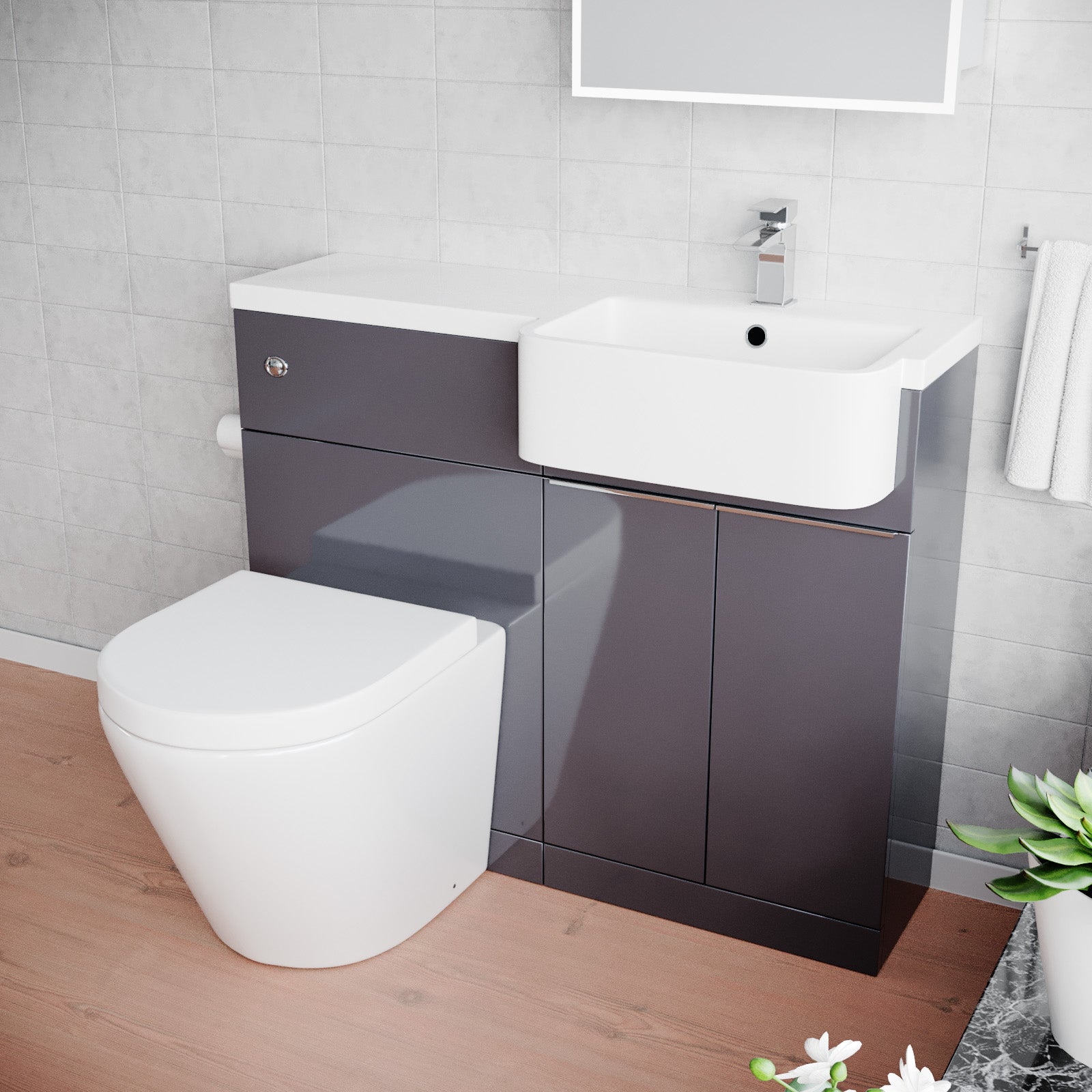1000mm Freestanding Cabinet Anthracite with Basin, WC Unit & Toilet