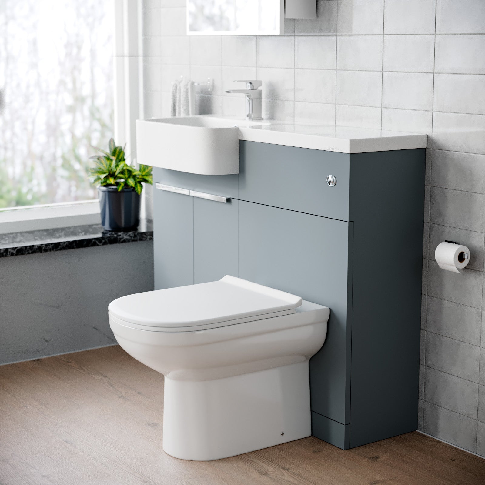 1000mm Left Hand Matte Grey Basin Vanity WC Unit Round BTW Toilet