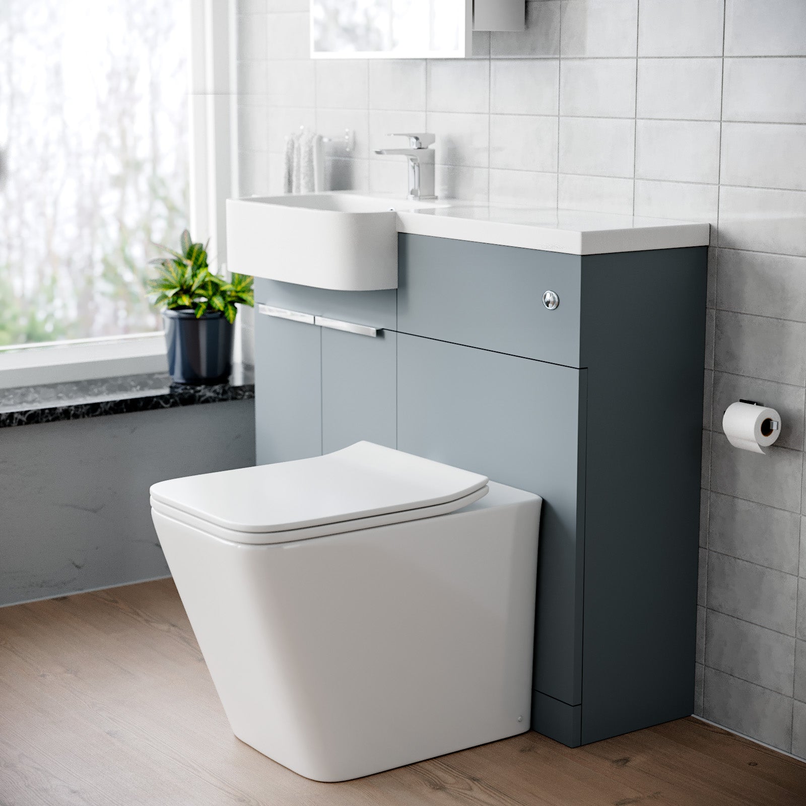1000mm Left Hand Matte Grey Basin Vanity WC Unit Square BTW Toilet