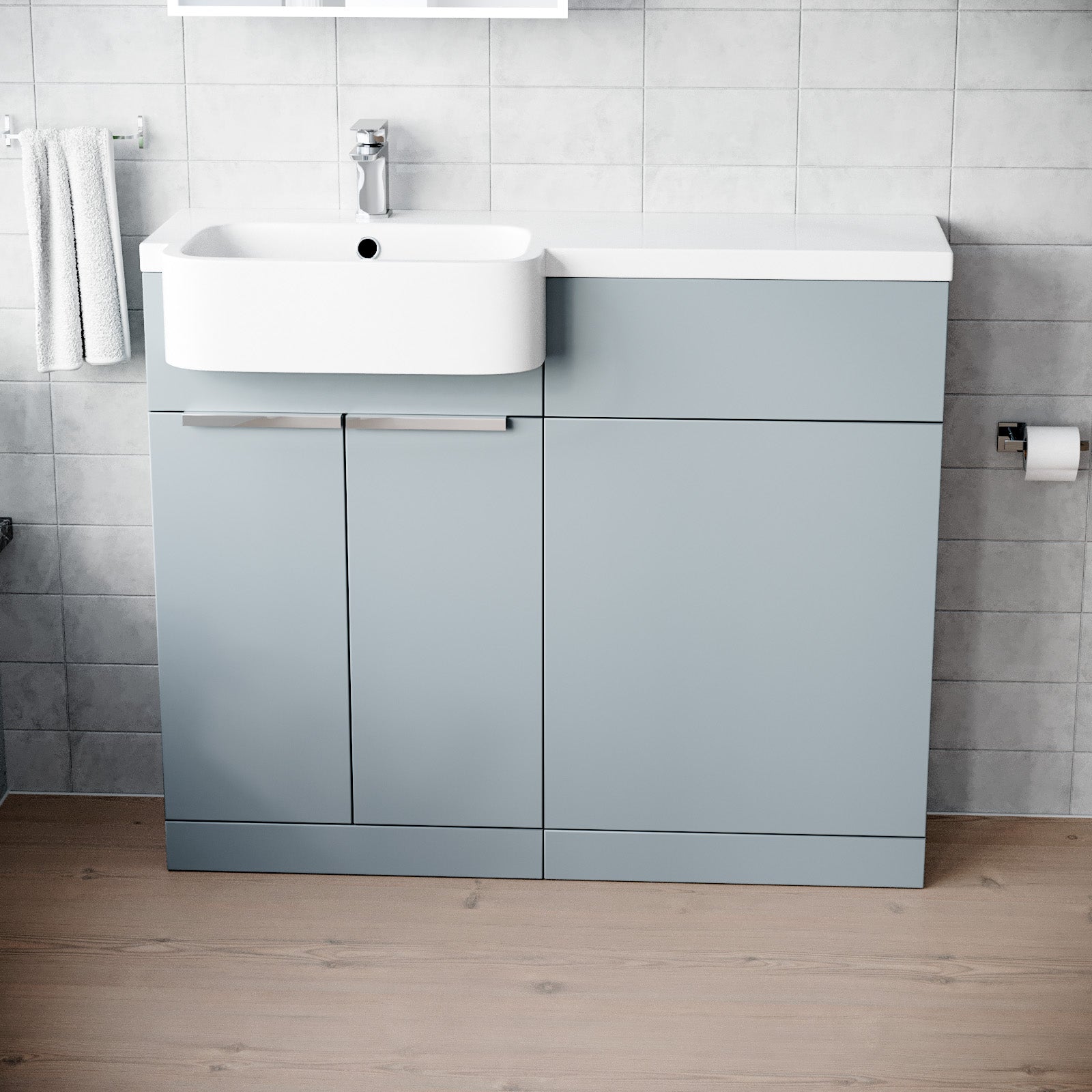 1000mm Left Hand Matte Grey Basin Vanity and WC Unit Chrome Handles