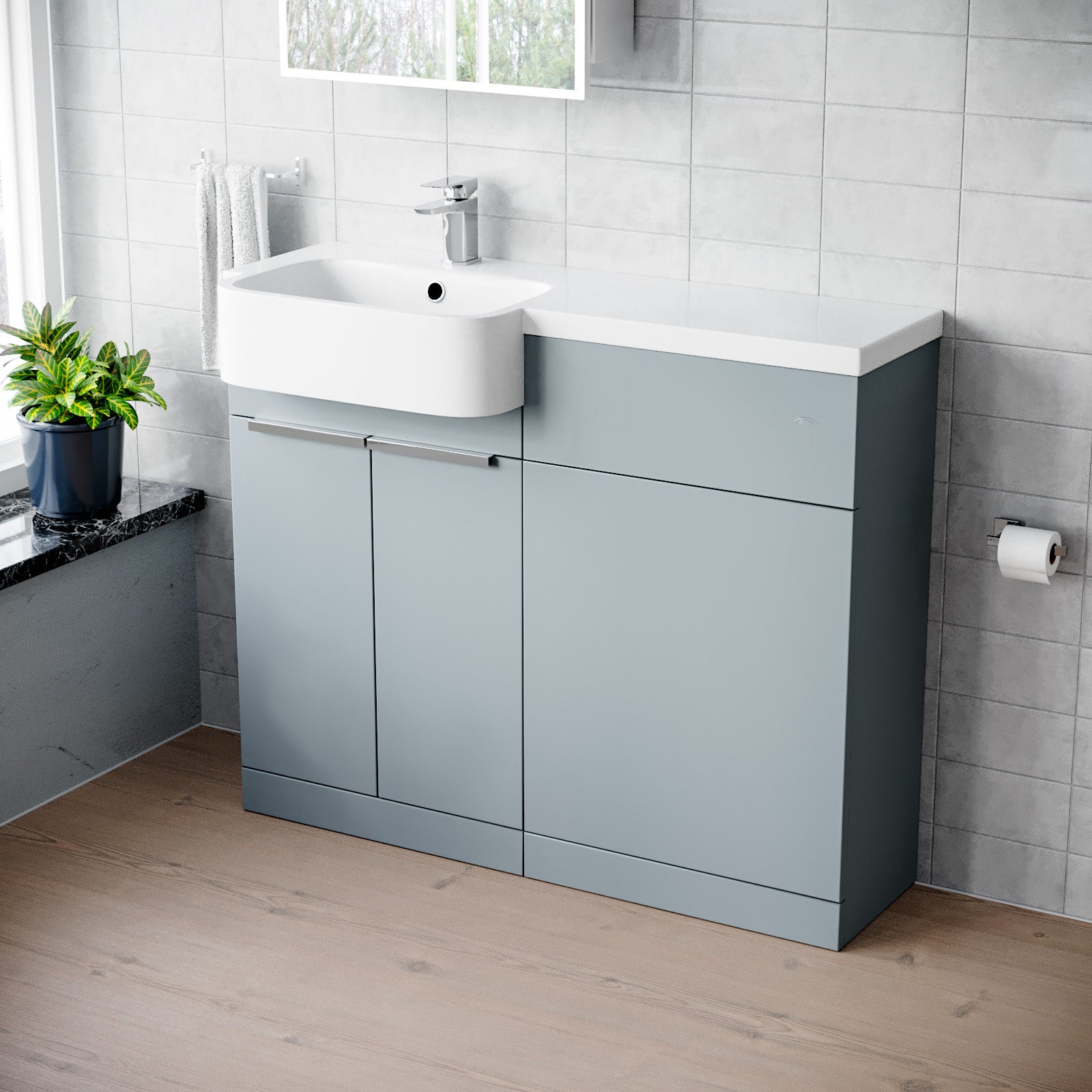 1000mm Left Hand Matte Grey Basin Vanity and WC Unit Chrome Handles