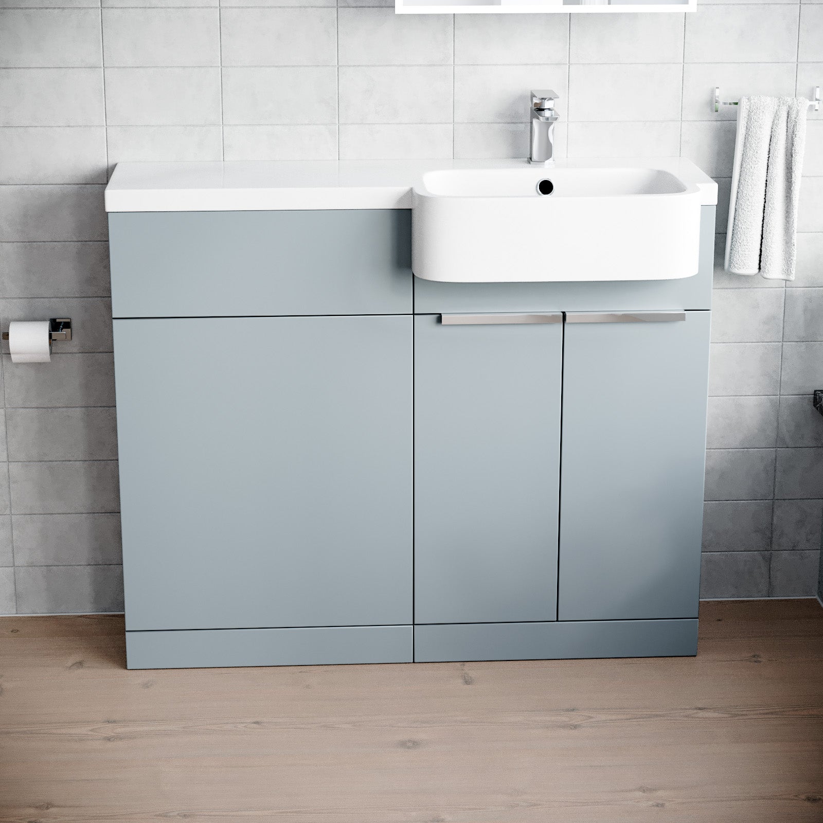 1000mm Right Hand Matte Grey Basin Vanity and WC Unit Chrome Handles